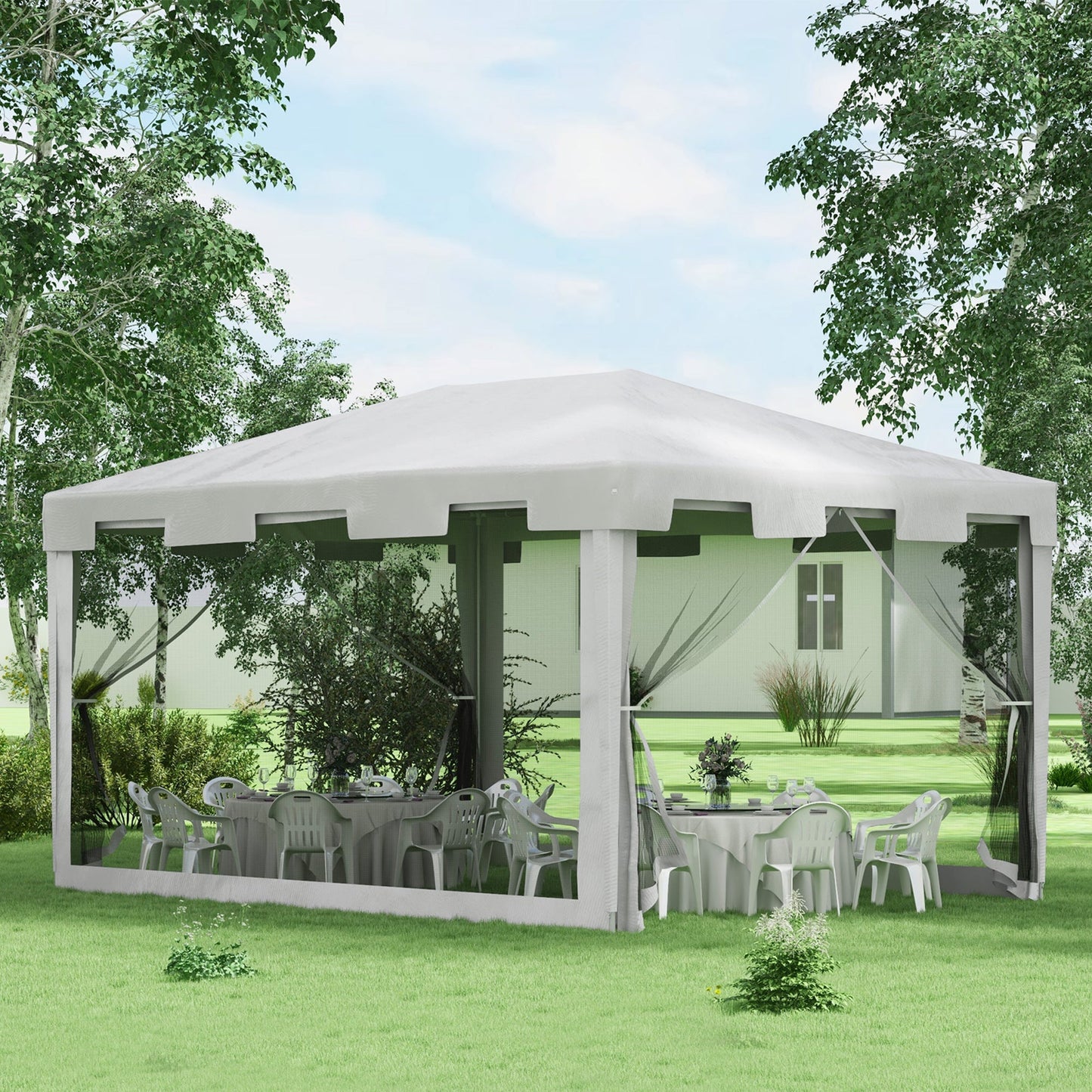 4 m x 3 m Gazebo Party Tent Outdoor Canopy Garden Sun Shade with Mesh Sidewalls, White