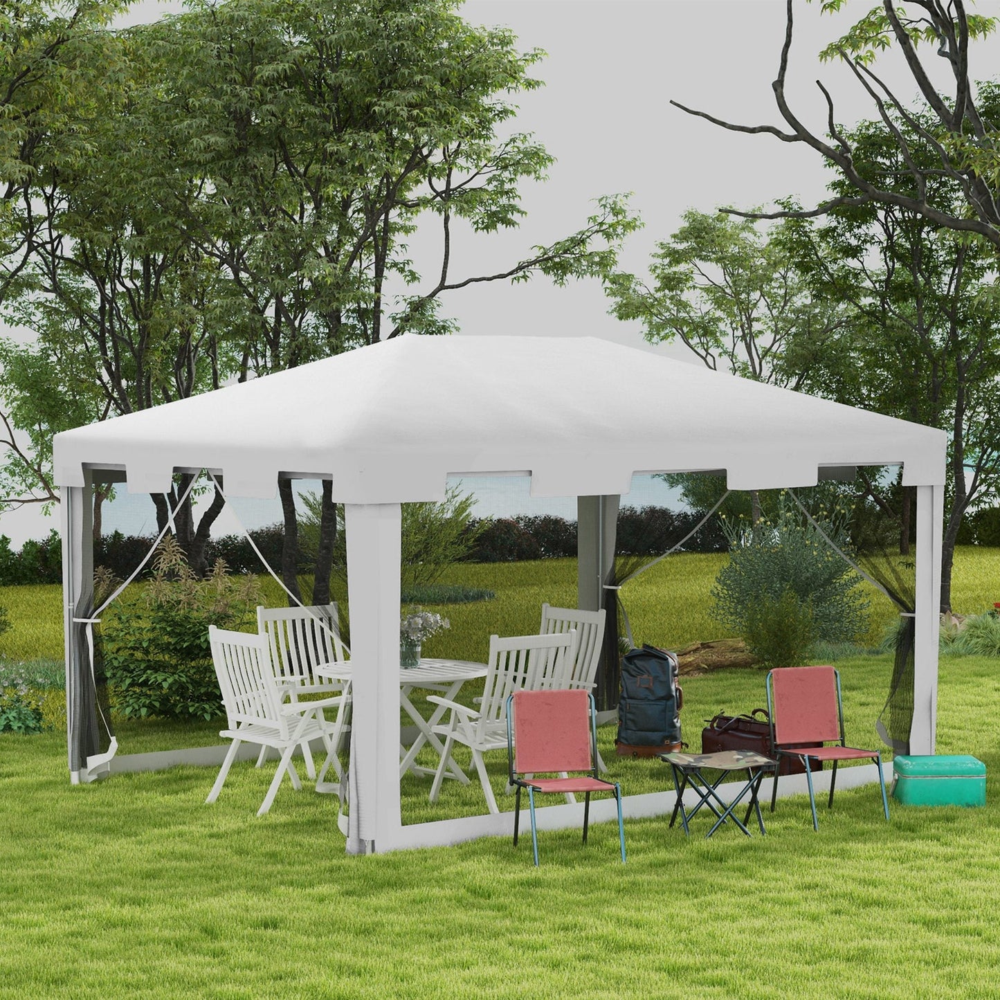 4 m x 3 m Gazebo Party Tent Outdoor Canopy Garden Sun Shade with Mesh Sidewalls, White