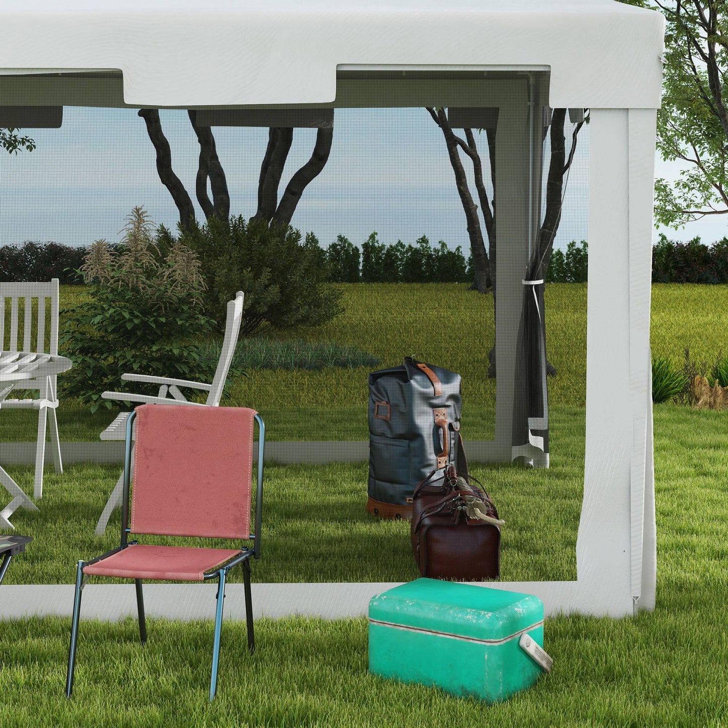 4 m x 3 m Gazebo Party Tent Outdoor Canopy Garden Sun Shade with Mesh Sidewalls, White