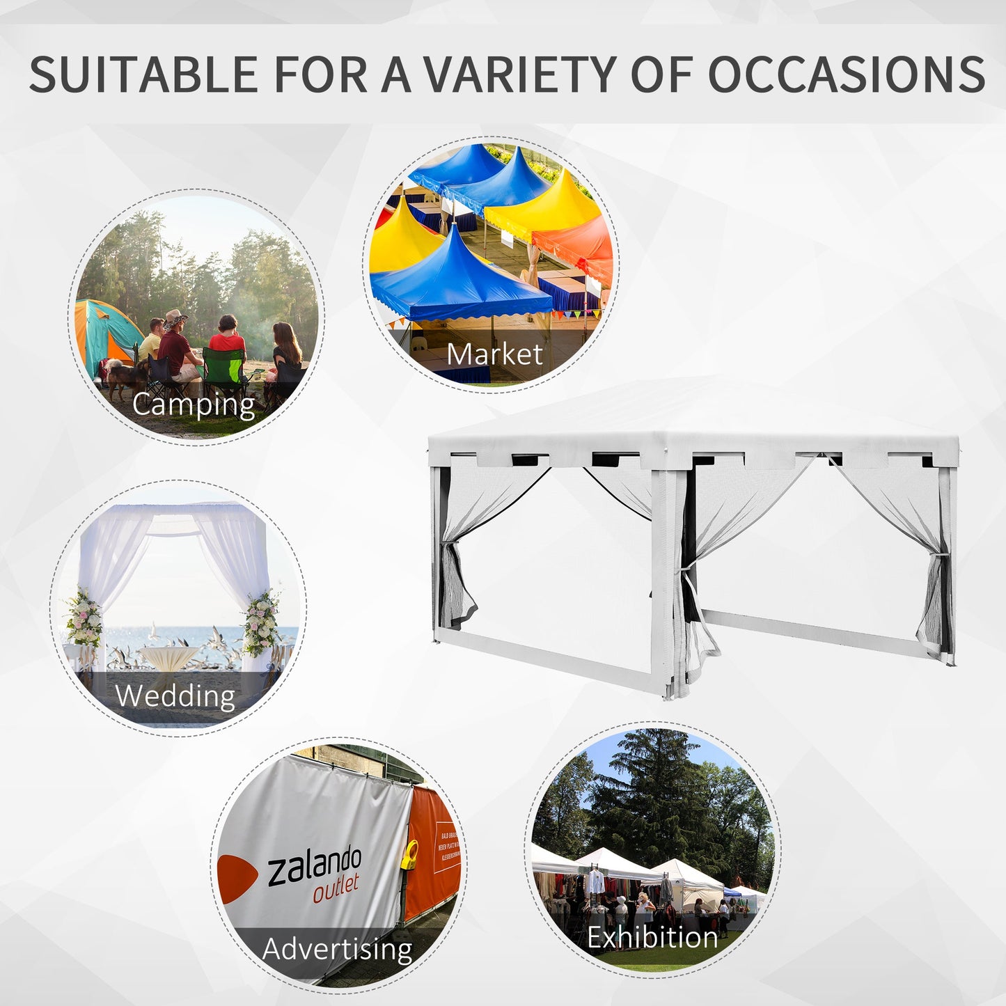 4 m x 3 m Gazebo Party Tent Outdoor Canopy Garden Sun Shade with Mesh Sidewalls, White