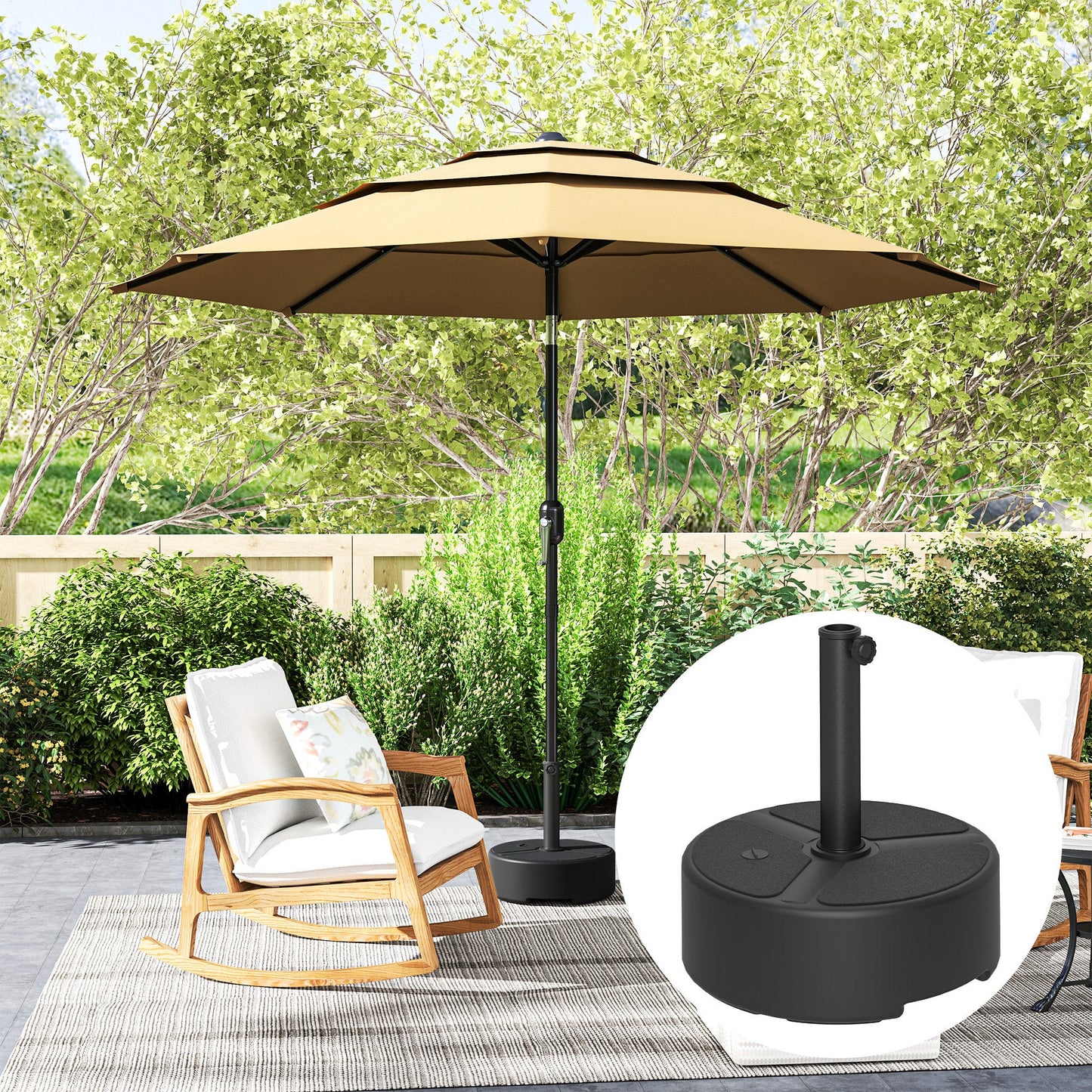 Round Garden Parasol Base, Garden Umbrella Stand Heavy Duty Parasol Base, Filled Up to 20kg with Stand or 18kg with Water for 38, 48 mm Poles, Black