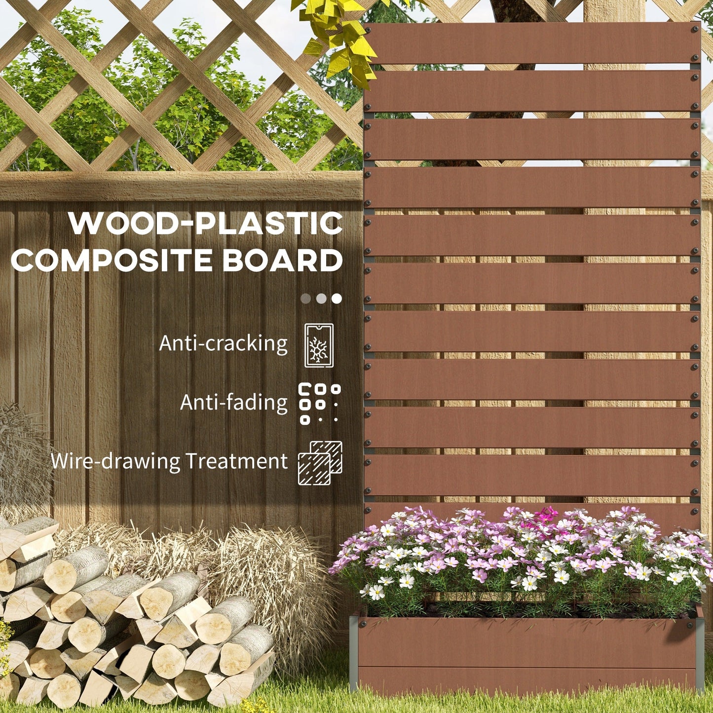 Garden Planter with Trellis for Climbing Plants, Vines, Flowers, Freestanding Raised Bed for Garden, Outdoor, Patio, Planter Box with Drainage Gap, Light Brown