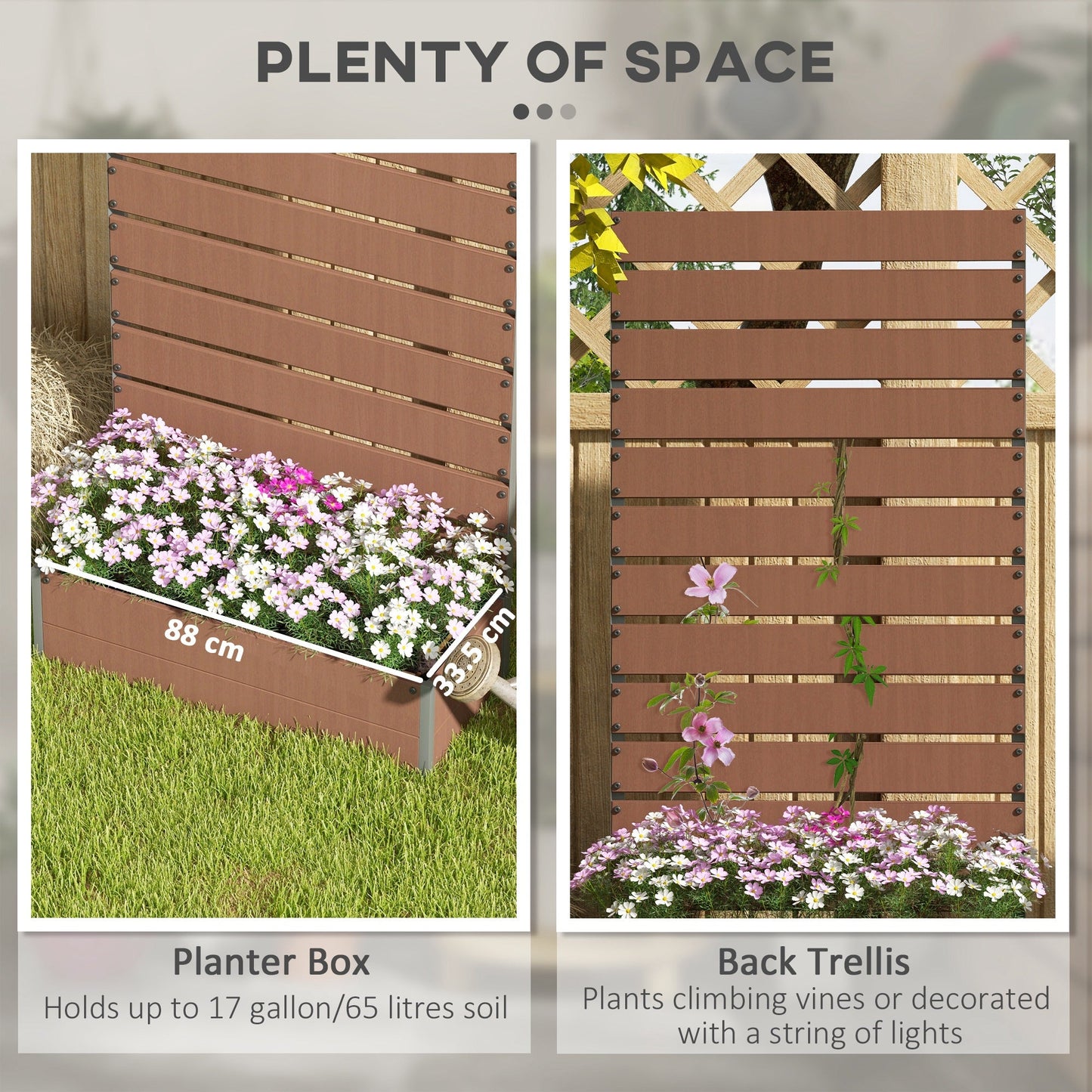 Garden Planter with Trellis for Climbing Plants, Vines, Flowers, Freestanding Raised Bed for Garden, Outdoor, Patio, Planter Box with Drainage Gap, Light Brown