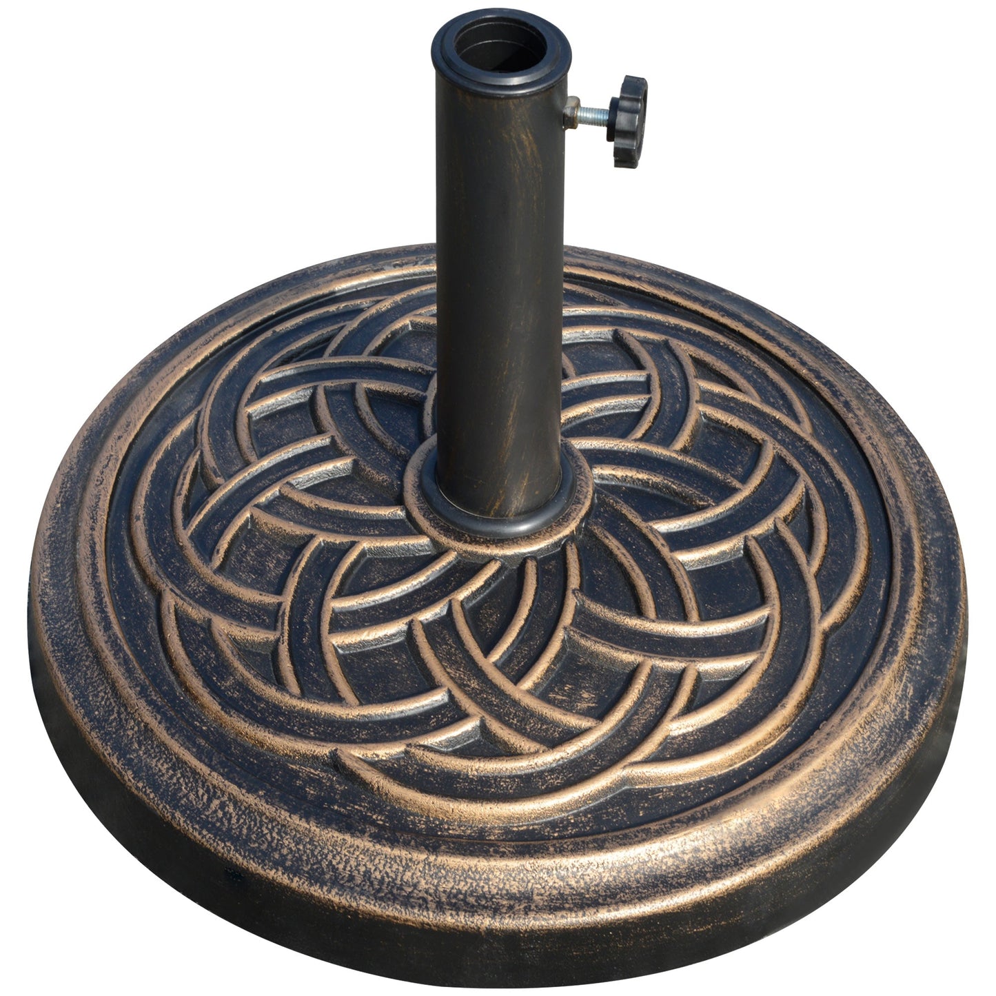 11.5kg Garden Parasol Base, Round Heavy Duty Umbrella Stand Holder, Resin Parasol Stand for 38mm or 48mm Outdoor Umbrella Poles, Bronze Tone