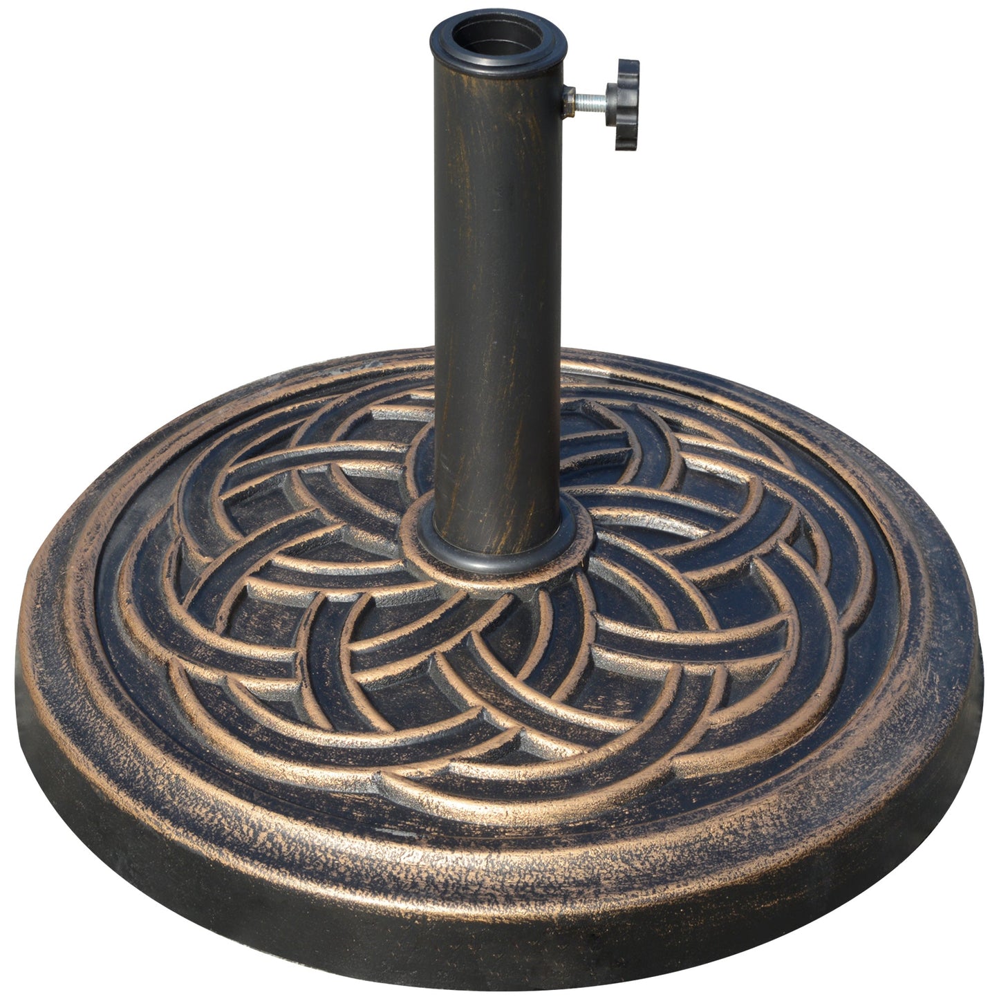 11.5kg Garden Parasol Base, Round Heavy Duty Umbrella Stand Holder, Resin Parasol Stand for 38mm or 48mm Outdoor Umbrella Poles, Bronze Tone
