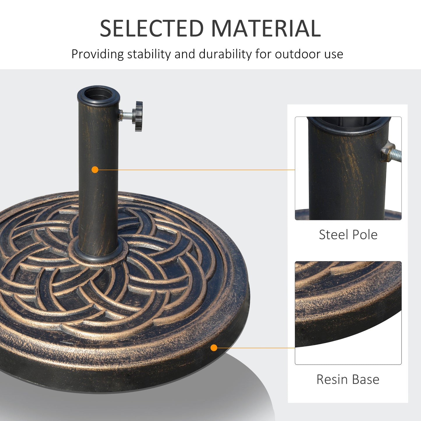 11.5kg Garden Parasol Base, Round Heavy Duty Umbrella Stand Holder, Resin Parasol Stand for 38mm or 48mm Outdoor Umbrella Poles, Bronze Tone