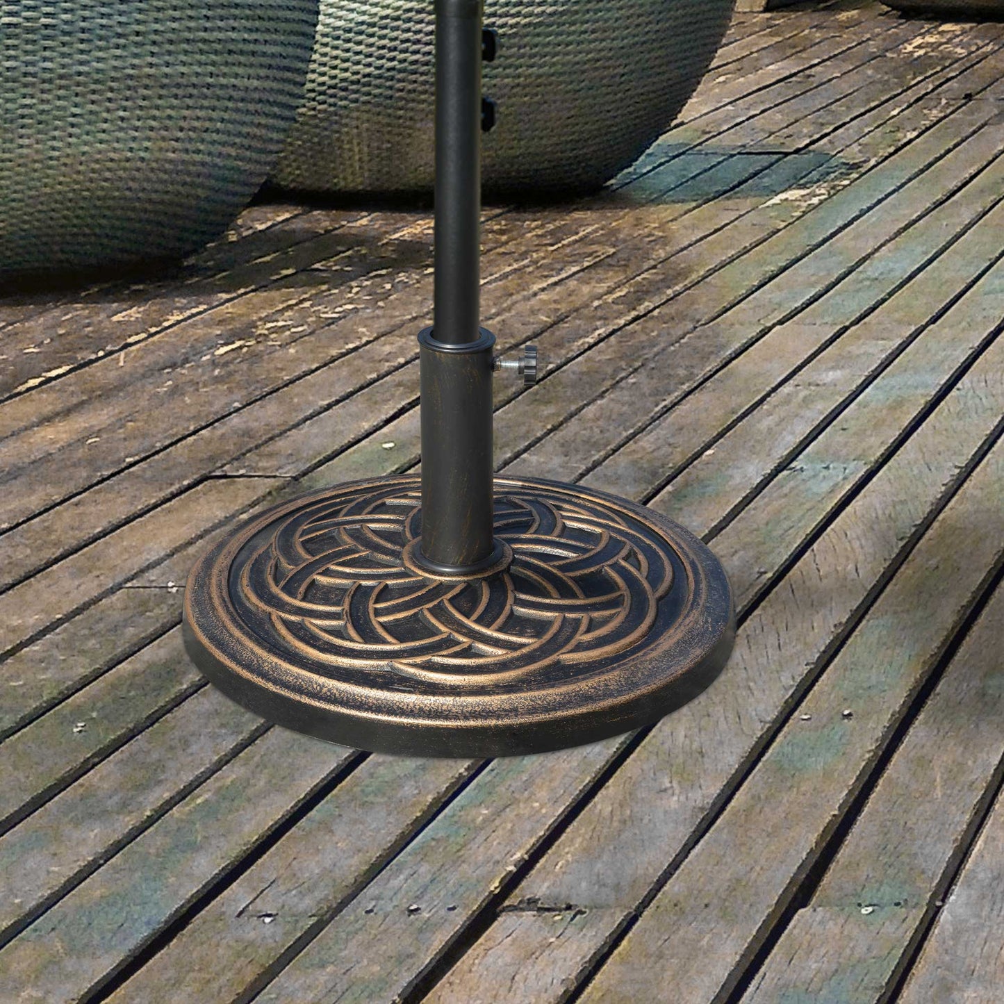 11.5kg Garden Parasol Base, Round Heavy Duty Umbrella Stand Holder, Resin Parasol Stand for 38mm or 48mm Outdoor Umbrella Poles, Bronze Tone