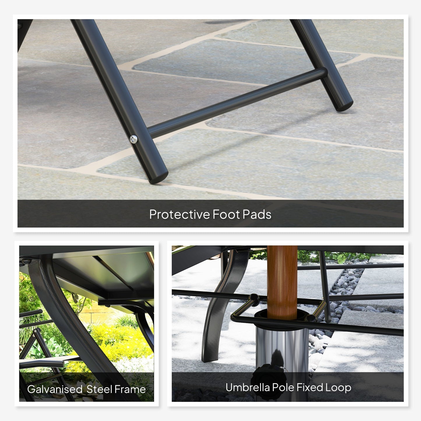 7 Pieces Garden Dining Set, 6 Seater Garden Furniture Set with Parasol Hole, Outdoor Dining Set with High Back Folding Chairs and Square Metal Top Table for Outdoor Patio, Grey