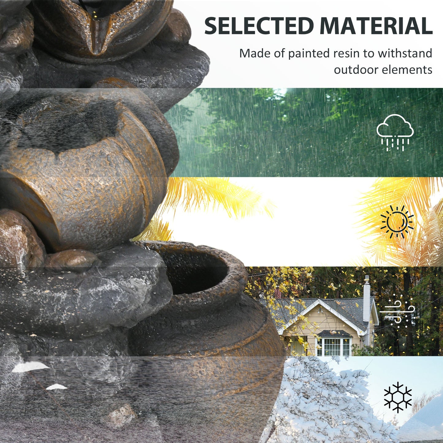 Solar Powered Garden Water Feature with LED Lights and Pump, 4 Tier Cascading Water Fountain for Indoor/Outdoor, Jars Waterfall Ornament, 72cm Height