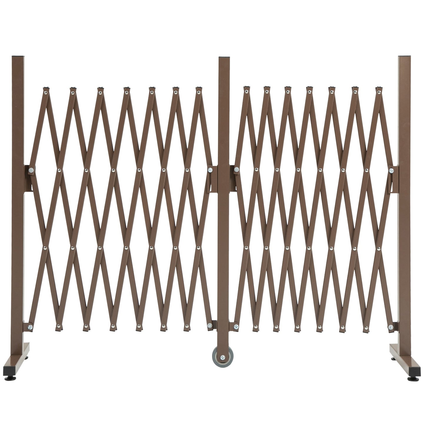Expanding Fence Panel, Freestanding Aluminium Alloy Trellis Fence with Movable Scissor Grid and Wheel, 52-405cm Foldable Decorative Garden Fence for Patio Pet Safety, Dark Brown