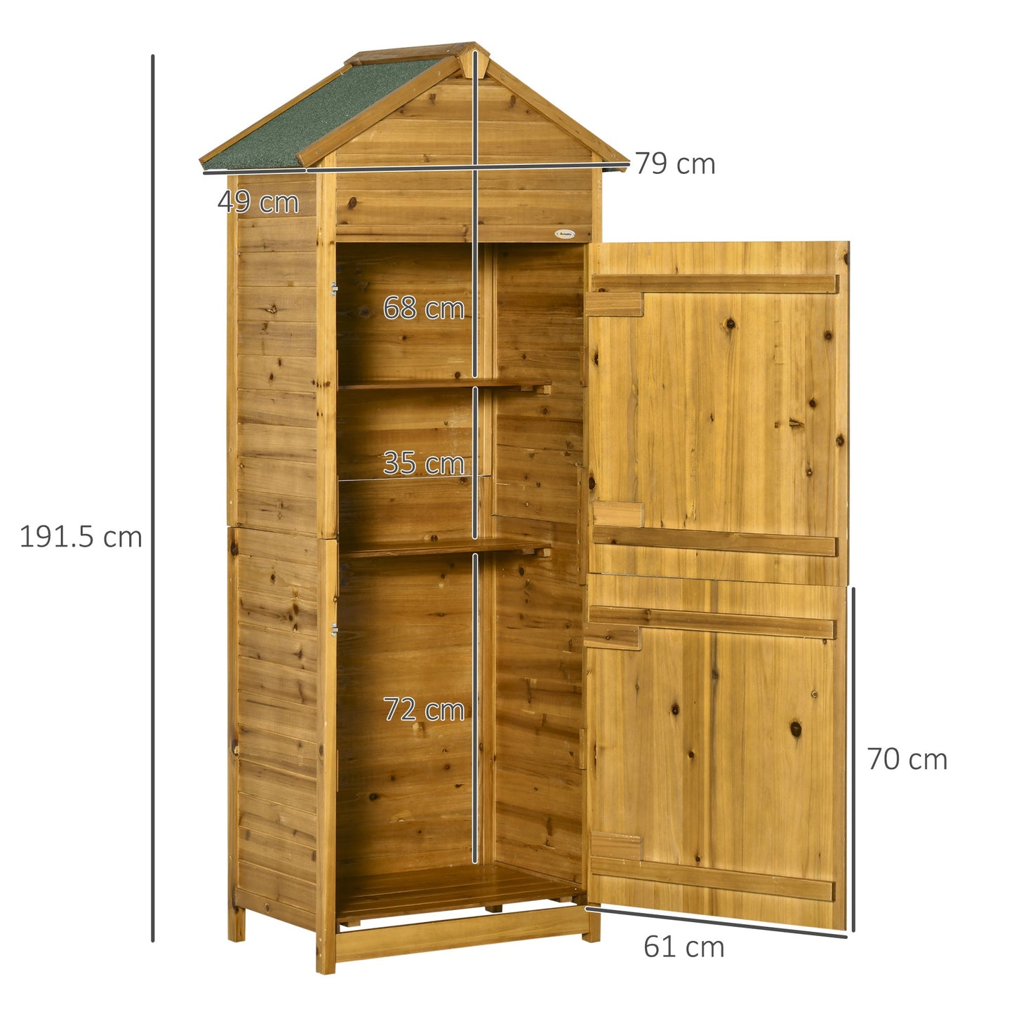Wooden Garden Storage Shed Utility Gardener Cabinet w/ 3 Shelves, Tilted-felt Roof and Two Lockable Doors, 79cm x 49cm x 191.5cm, Natural wood effect