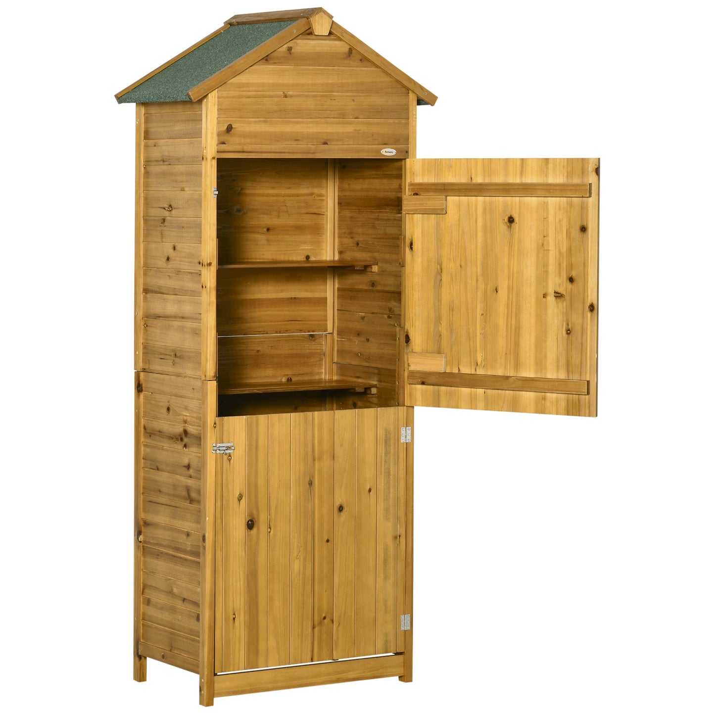 Wooden Garden Storage Shed Utility Gardener Cabinet w/ 3 Shelves, Tilted-felt Roof and Two Lockable Doors, 79cm x 49cm x 191.5cm, Natural wood effect