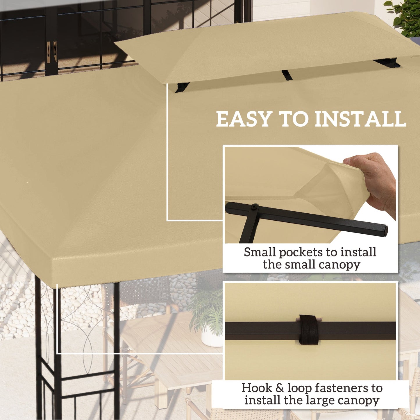 3x4m Gazebo Canopy Replacement Cover, 2 Tier Top Roof UV Cover Garden Patio Outdoor Sun Awning Shelters, Cream White (TOP COVER ONLY)