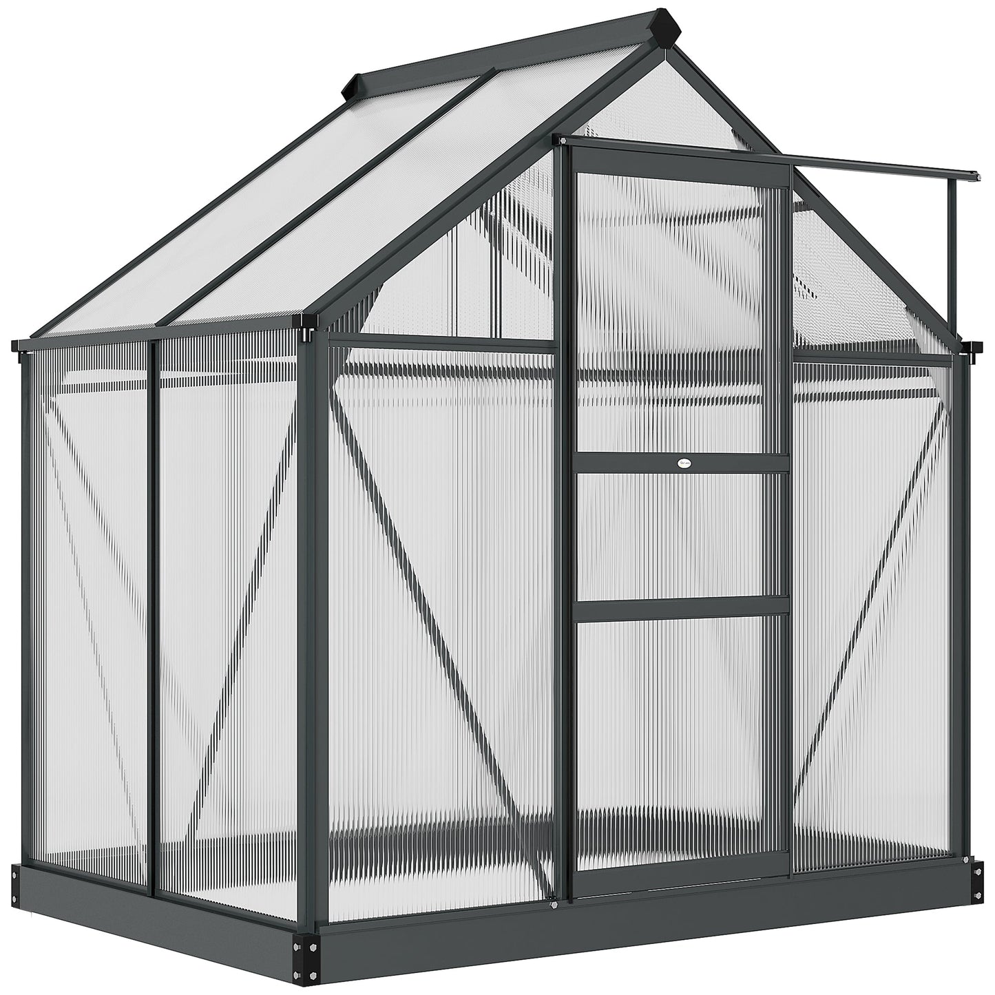 6 x 4ft Polycarbonate Greenhouse, Large Walk-In Green House with Slide Door and Window, Garden Plants Grow House with Aluminium Frame and Foundation, Grey