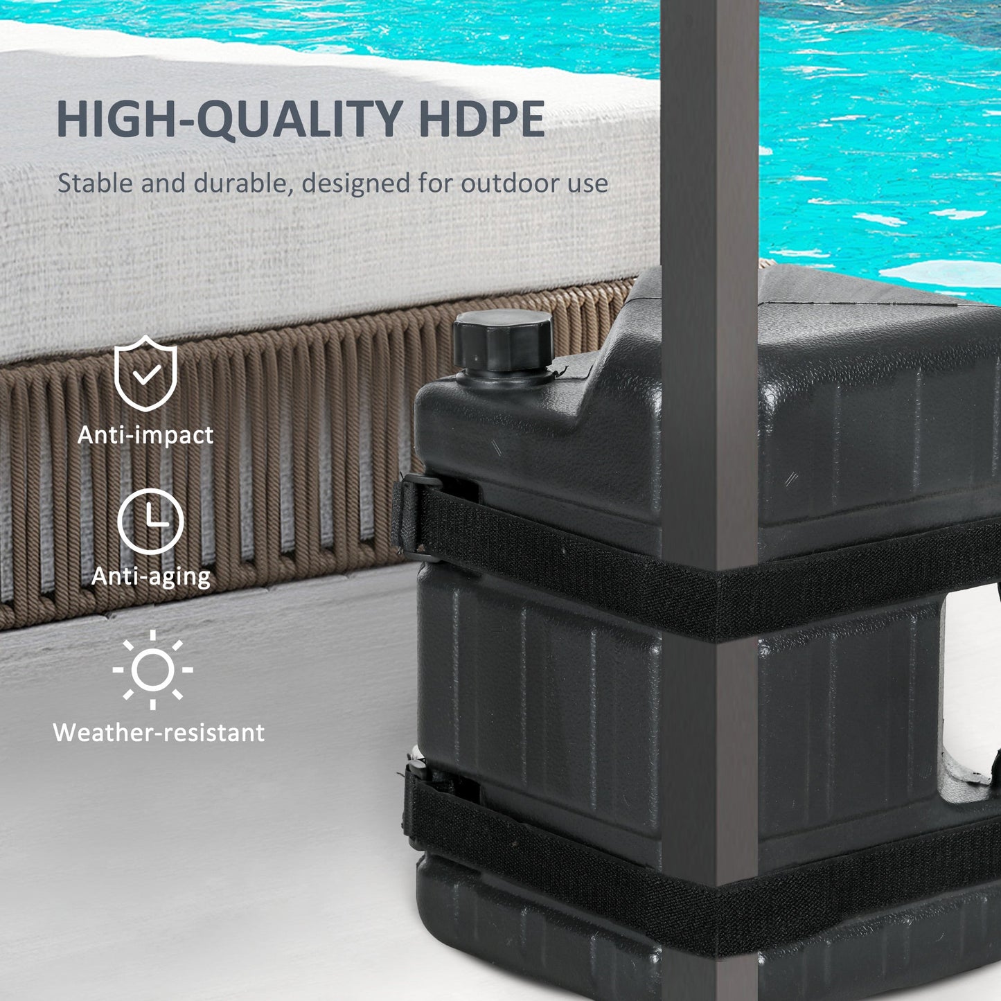 4PCs Gazebo Weights for Pop up Canopy Tent, HDPE Water or Sand Filled Weights for Gazebo Legs, with Built-in Handles and Secure Straps, 52KG