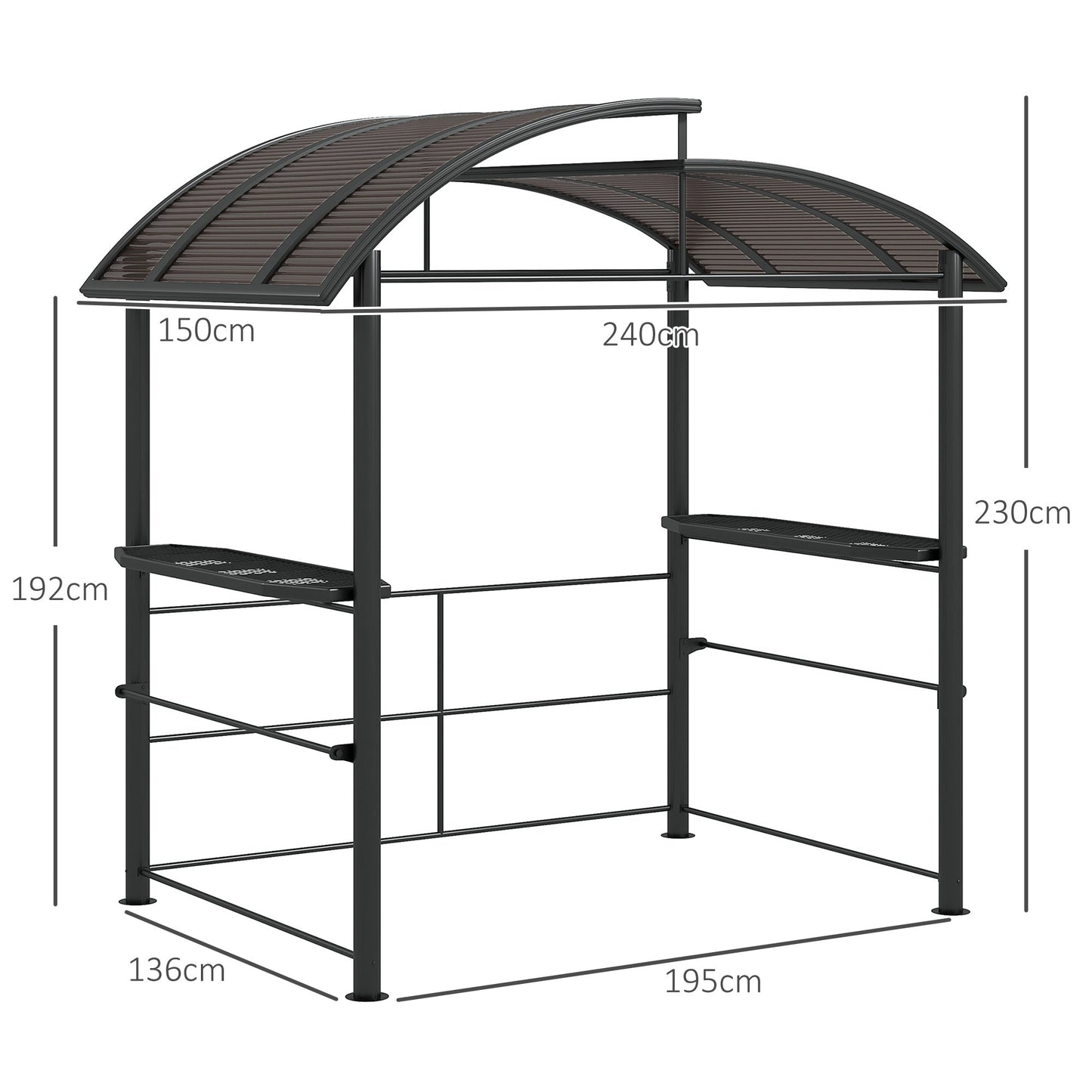 2.4 x 1.5m Grill Gazebo Outdoor BBQ Gazebo Canopy with Side Shelves Hanging Poles Great Ventilation PC Board