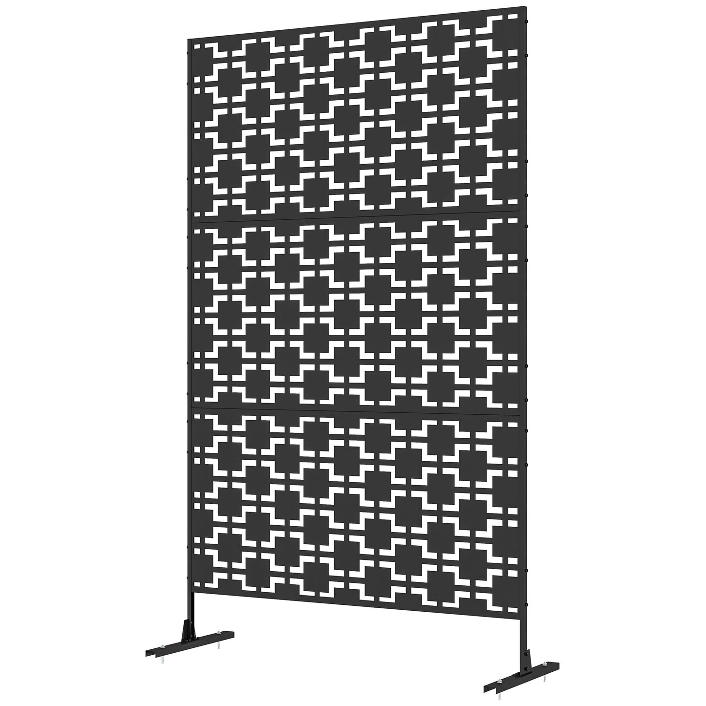 Decorative Garden Privacy Screen with Stand, 6.5FT Freestanding Metal Outdoor Divider, Decorative Privacy Panel with Expansion Screws for Garden Pool Hot Tub, Grid Style, Black