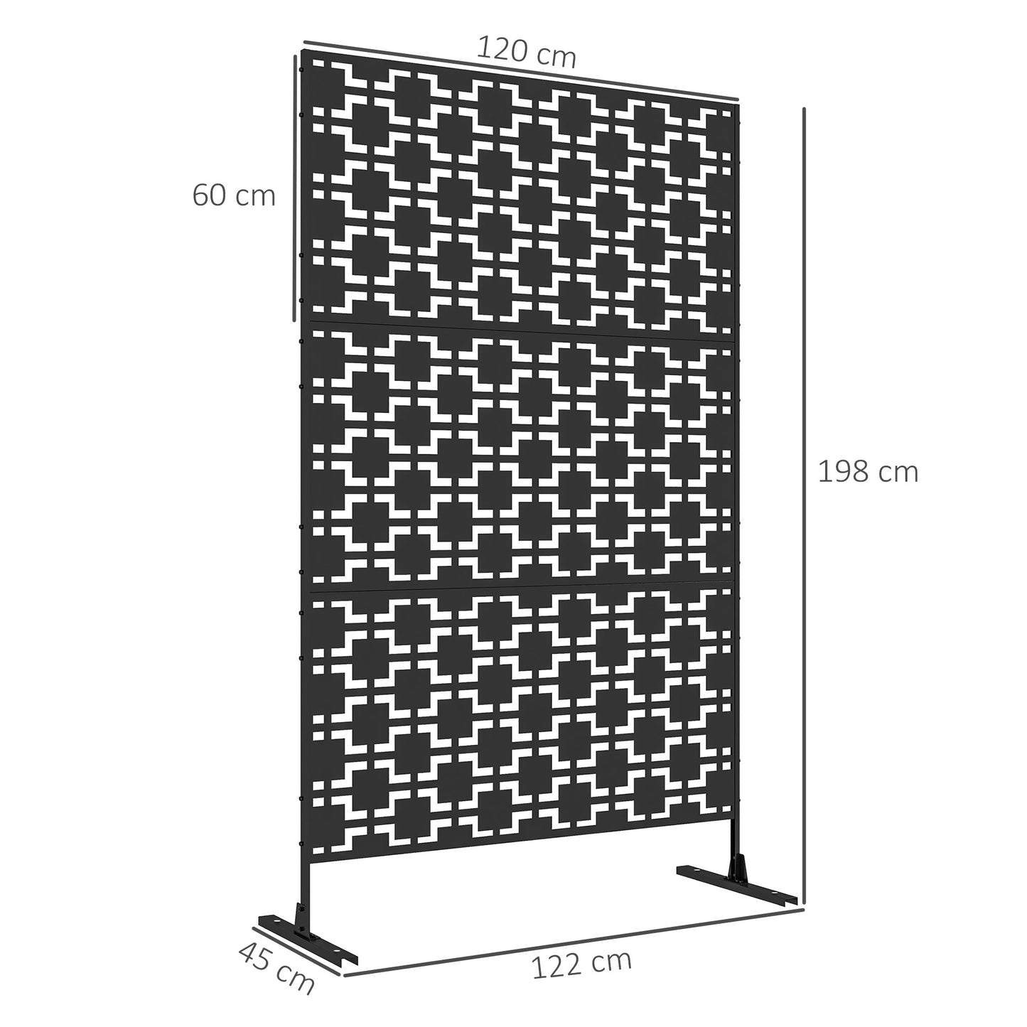 Decorative Garden Privacy Screen with Stand, 6.5FT Freestanding Metal Outdoor Divider, Decorative Privacy Panel with Expansion Screws for Garden Pool Hot Tub, Grid Style, Black