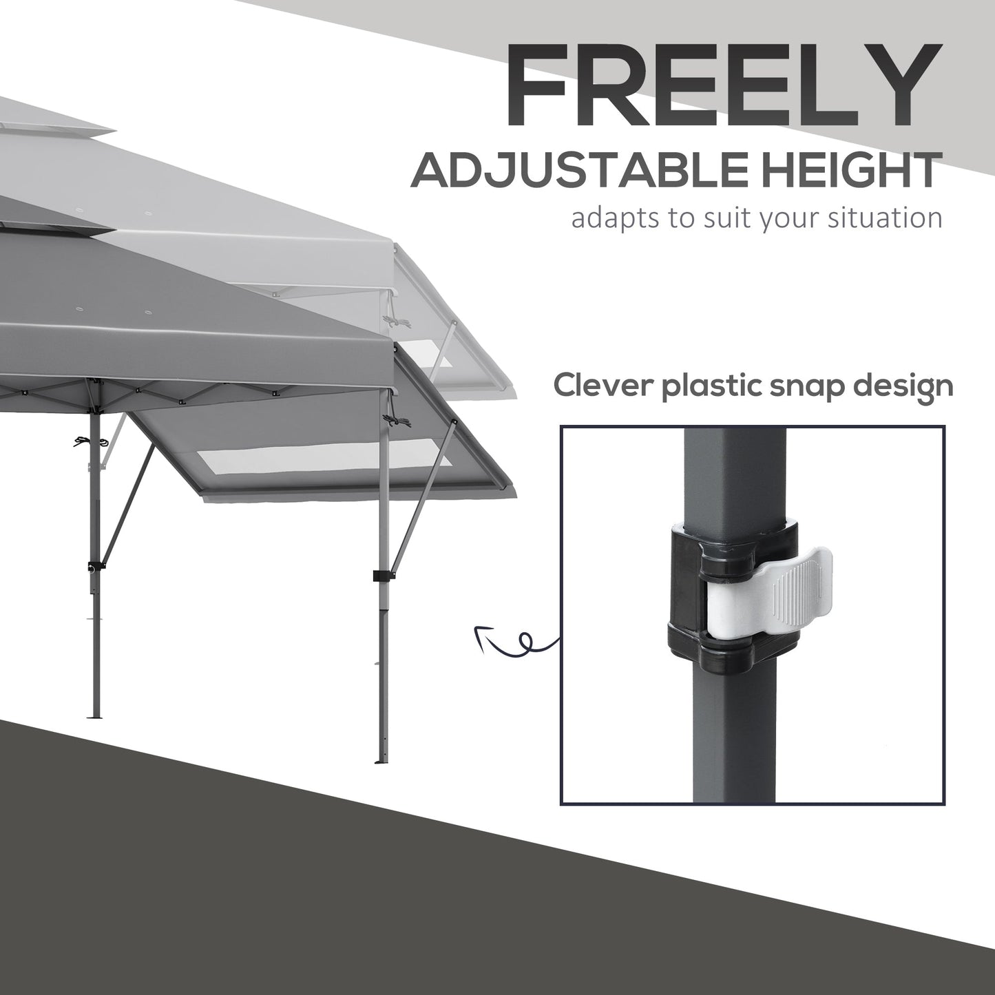 3 x 3(m) Pop Up Gazebo with Extend Dual Awnings, 1 Person Easy up Marquee Party Tent with 1-Button Push, Double Roof, Wheeled Bag, Sandbags, Height Adjustable Instant Shelter, Grey