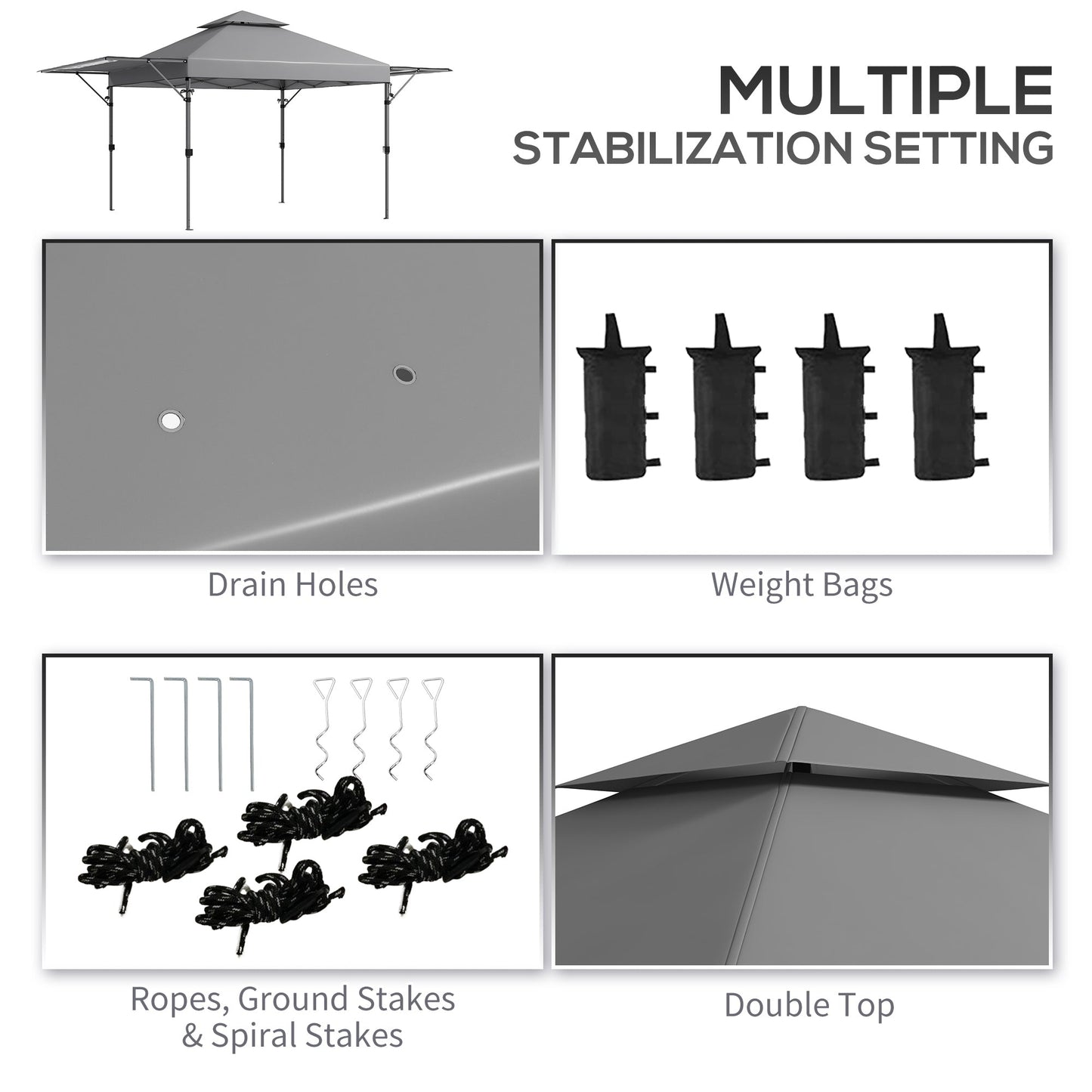 3 x 3(m) Pop Up Gazebo with Extend Dual Awnings, 1 Person Easy up Marquee Party Tent with 1-Button Push, Double Roof, Wheeled Bag, Sandbags, Height Adjustable Instant Shelter, Grey