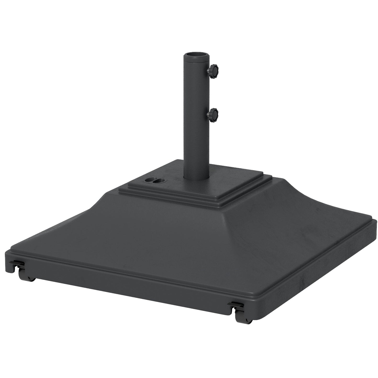 Square Parasol Base with Wheels, 45kg Water or 60kg Sand Filled, Heavy Duty HDPE Umbrella Stand with Double Adjustable Knob, Fillable Parasol Stand for 38mm and 48mm Poles, Black