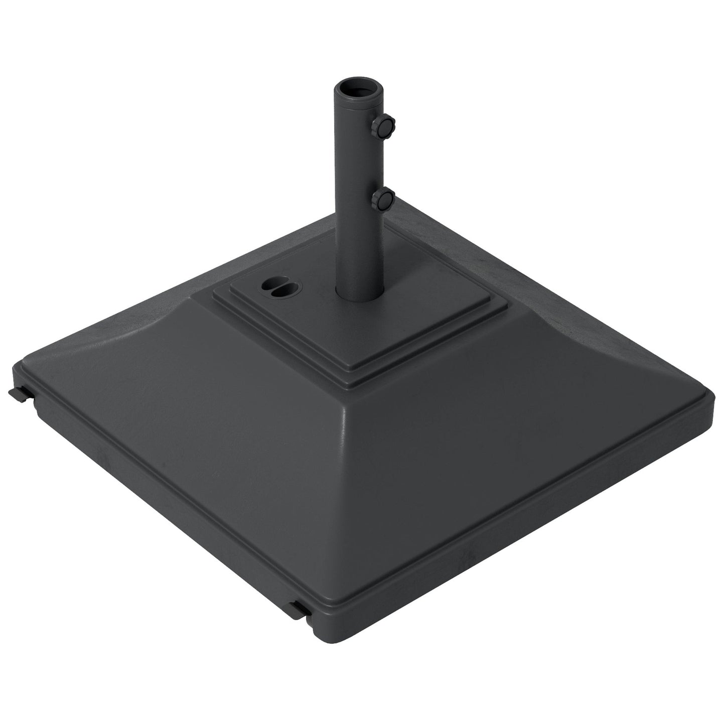 Square Parasol Base with Wheels, 45kg Water or 60kg Sand Filled, Heavy Duty HDPE Umbrella Stand with Double Adjustable Knob, Fillable Parasol Stand for 38mm and 48mm Poles, Black