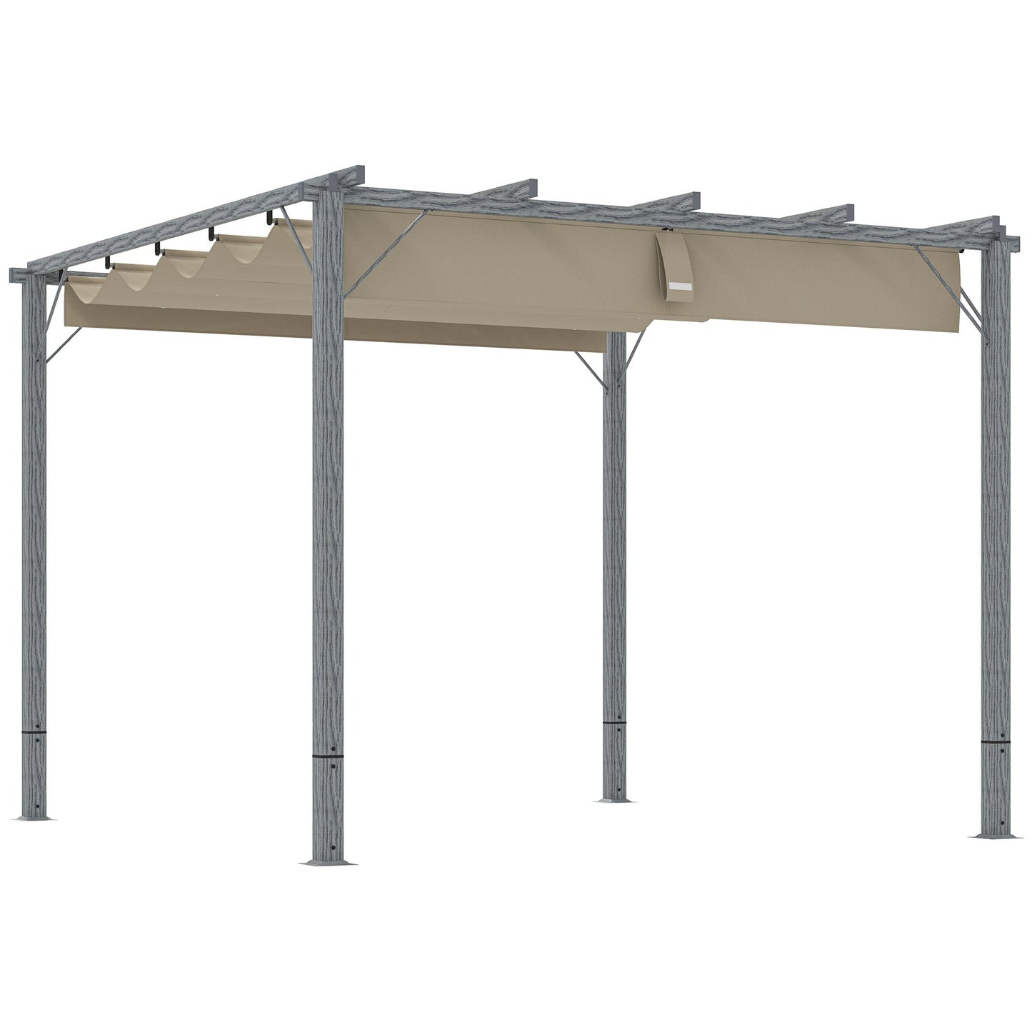 3 x 3(m) Garden Pergola with Retractable Roof Canopy and Wood Grain Aluminium Frame, Outdoor Gazebo Pergola Kit, UPF30+ Sun Shade Shelter for Deck, Porch, Grey