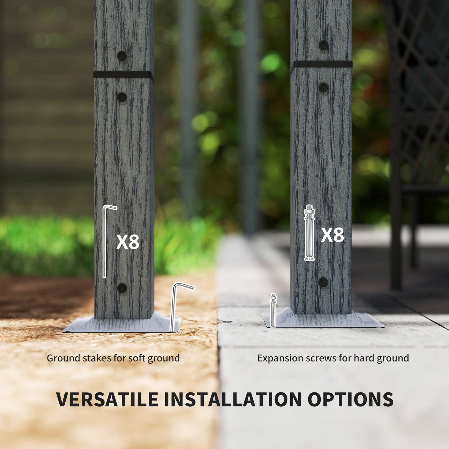 3 x 3(m) Garden Pergola with Retractable Roof Canopy and Wood Grain Aluminium Frame, Outdoor Gazebo Pergola Kit, UPF30+ Sun Shade Shelter for Deck, Porch, Grey