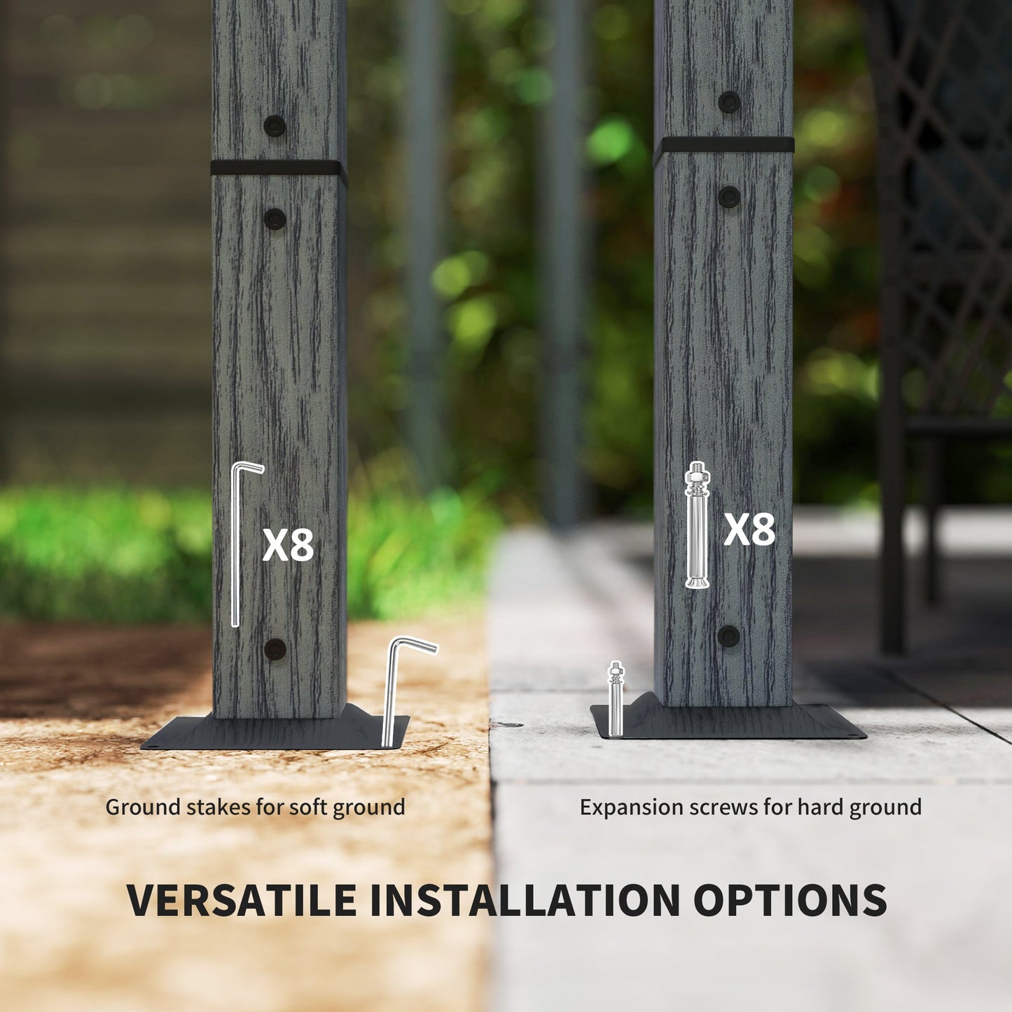 3 x 3(m) Garden Pergola with Retractable Roof Canopy and Wood Grain Aluminium Frame, Outdoor Gazebo Pergola Kit, UPF30+ Sun Shade Shelter for Deck, Porch, Grey