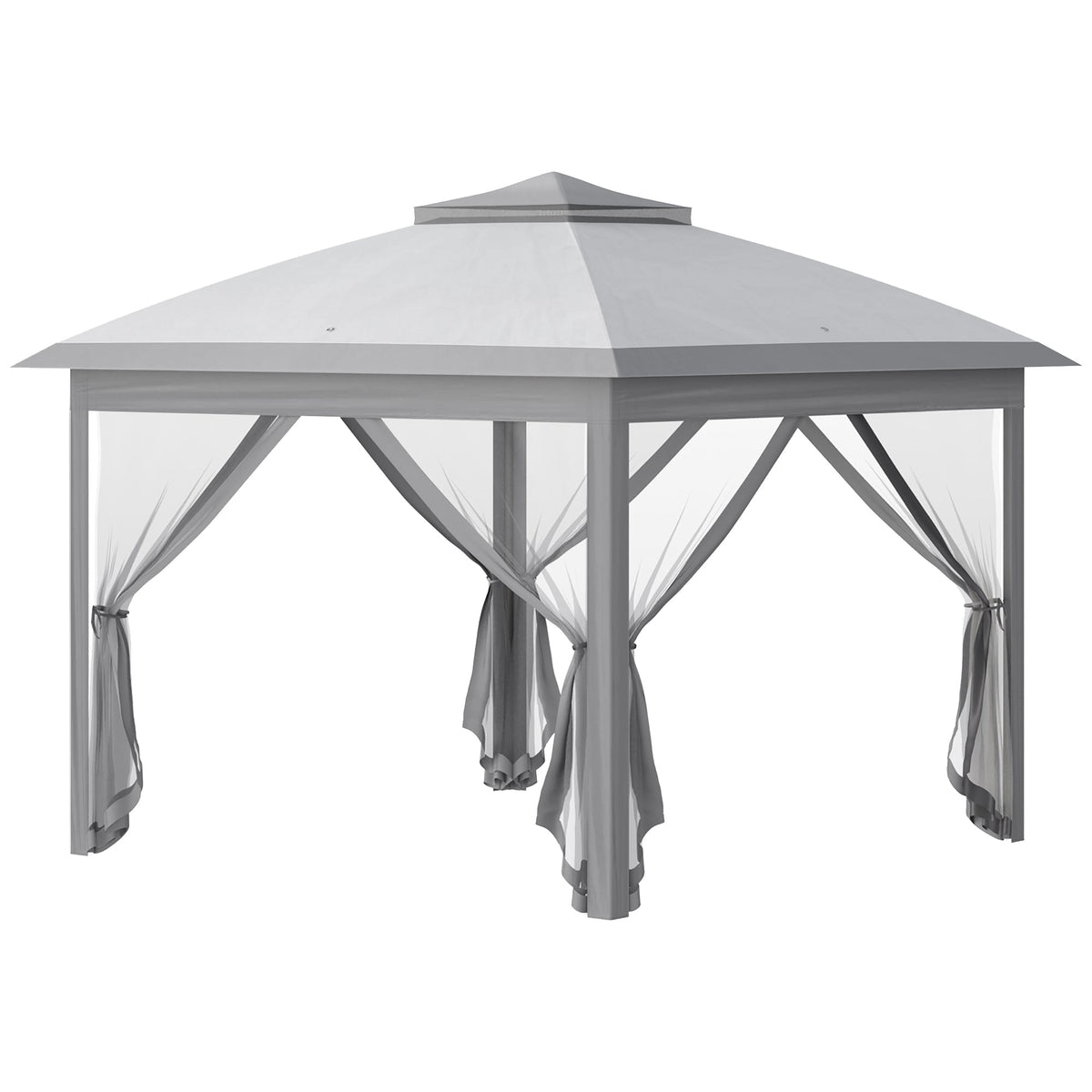 3.3 x 3.3m Pop Up Gazebo, Double Roof Foldable Canopy Tent with Zipped Mesh Sidewalls, Height Adjustable and Carrying Bag, Event Tent for Patio Garden, Grey