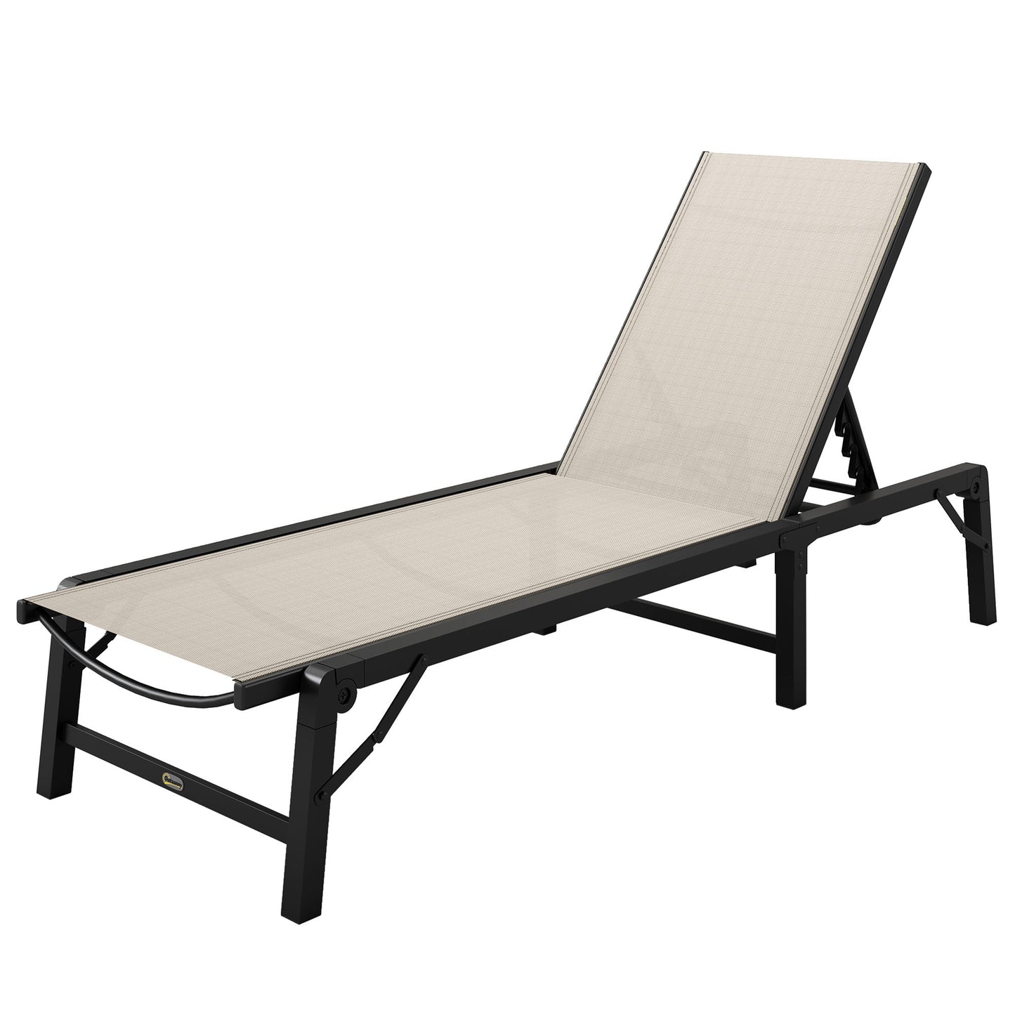 Folding Sun Lounger, 5-Position Adjustable Garden Chaise Lounge Sunbed, Steel Frame Reclining Chair for Beach, Porch, Patio, Camping, Khaki