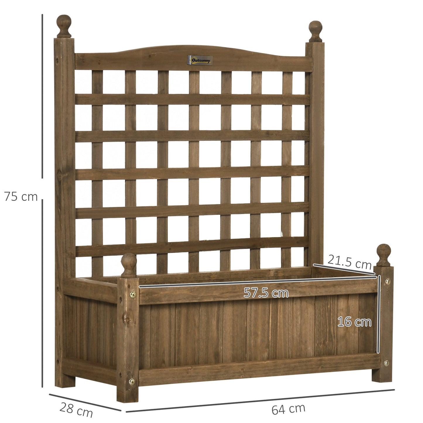 Garden Planters with Trellis for Climbing Vines, Wooden Raised Beds for Garden, Free Standing Flower Pot, Indoor Outdoor Display Rack, 64 x 28 x 75 cm, Brown