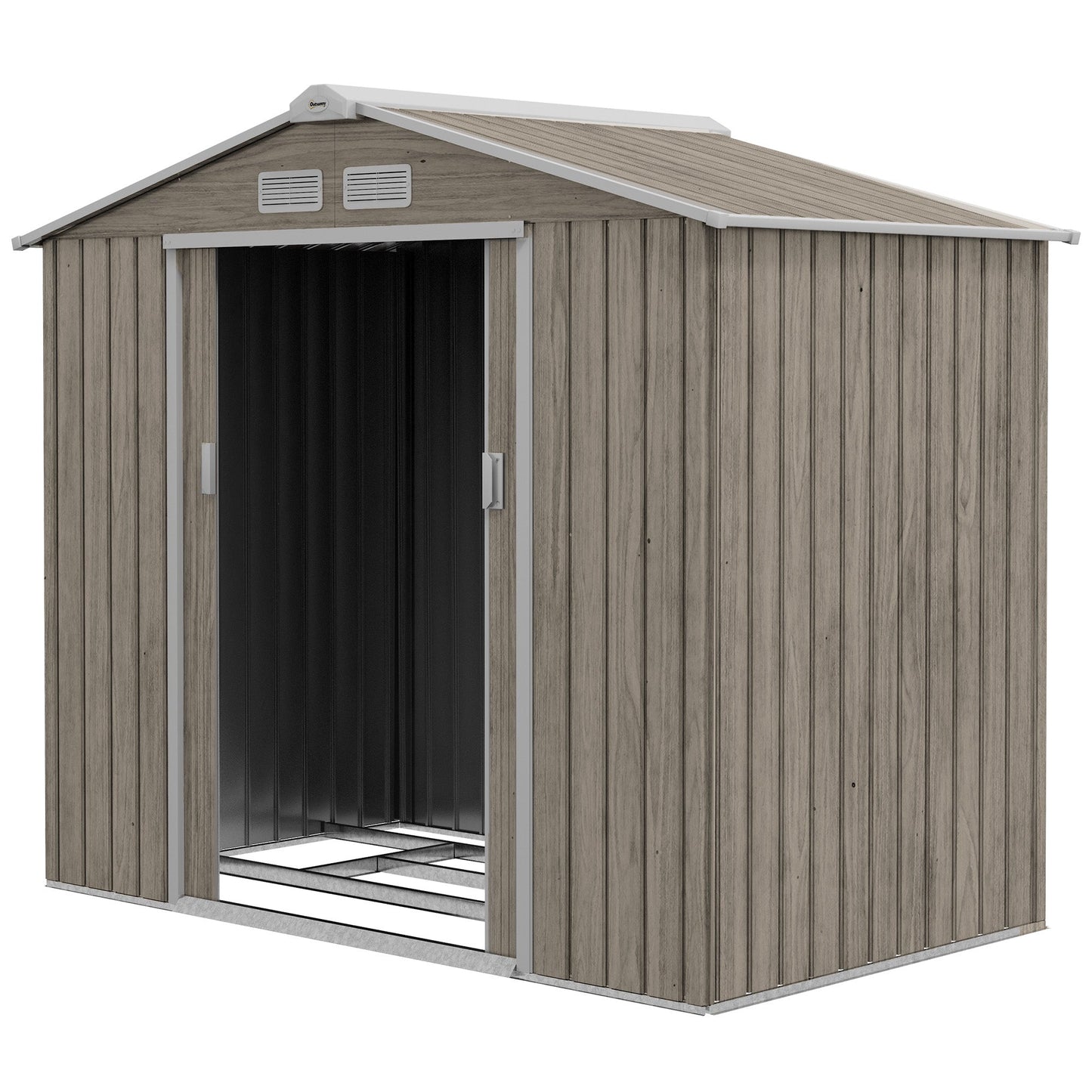 7 x 4ft Metal Garden Shed, Outdoor Storage Tool House with Ventilation Slots, Foundation Kit and Lockable Double Doors, Light Brown