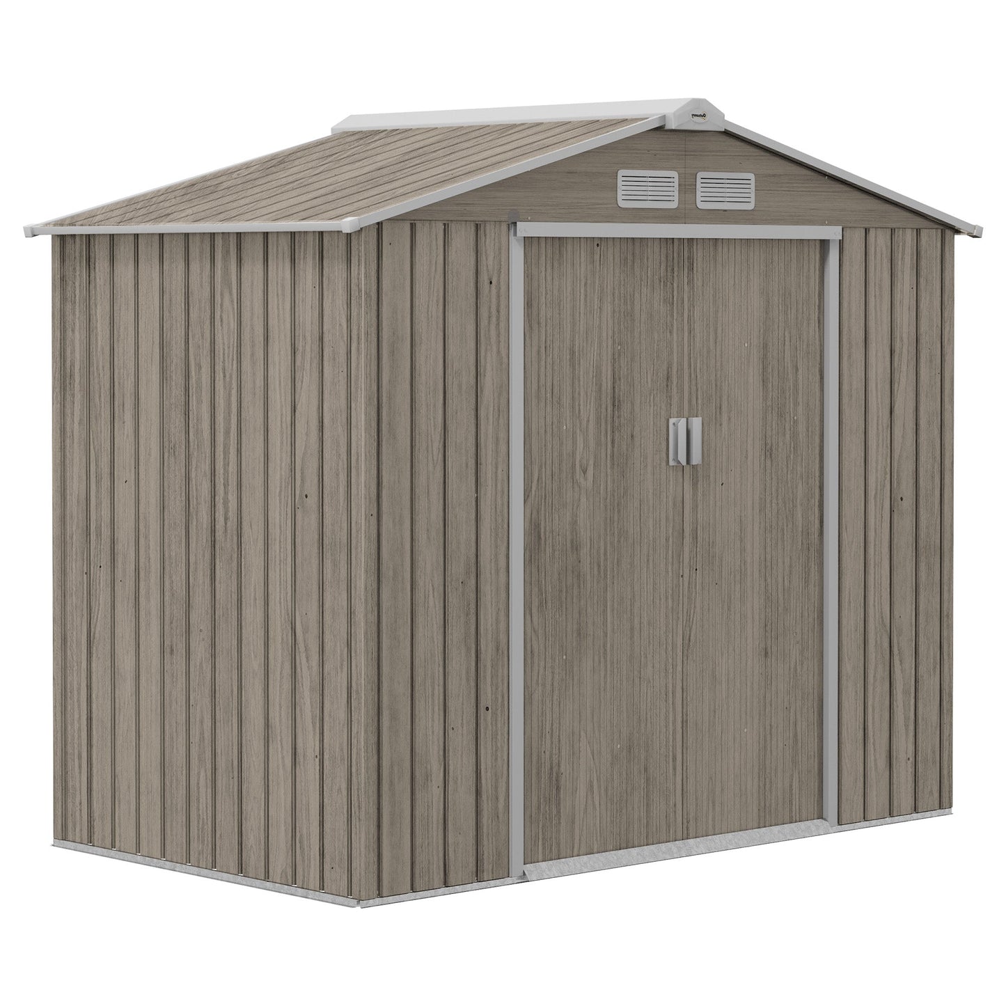 7 x 4ft Metal Garden Shed, Outdoor Storage Tool House with Ventilation Slots, Foundation Kit and Lockable Double Doors, Light Brown