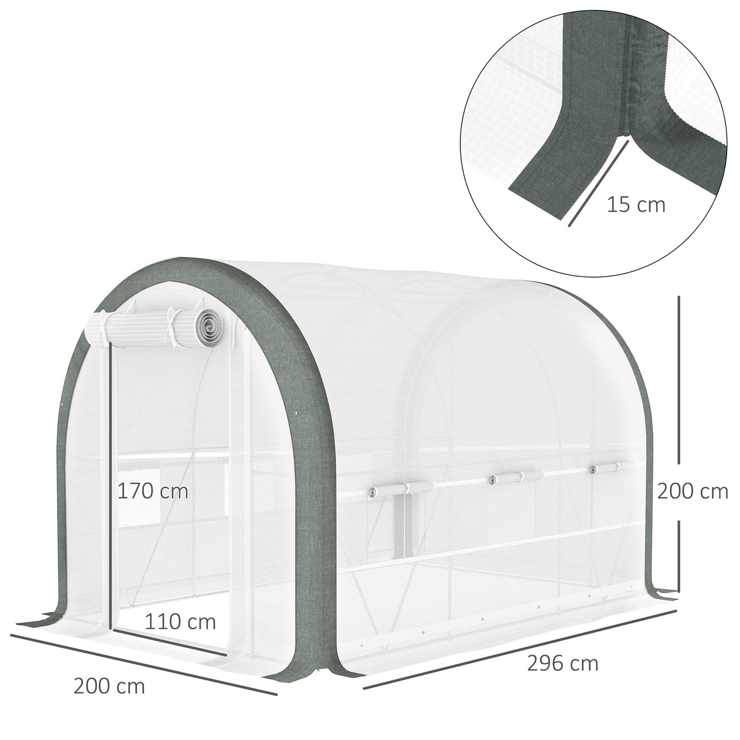 3 x 2(m) Walk-in Polytunnel Greenhouse with Upgraded Structure, Zipped Roll Up Mesh Door, 6 Mesh Windows, Tunnel Warm House Tent with PE Cover, 6 Plant Labels and Gloves, White