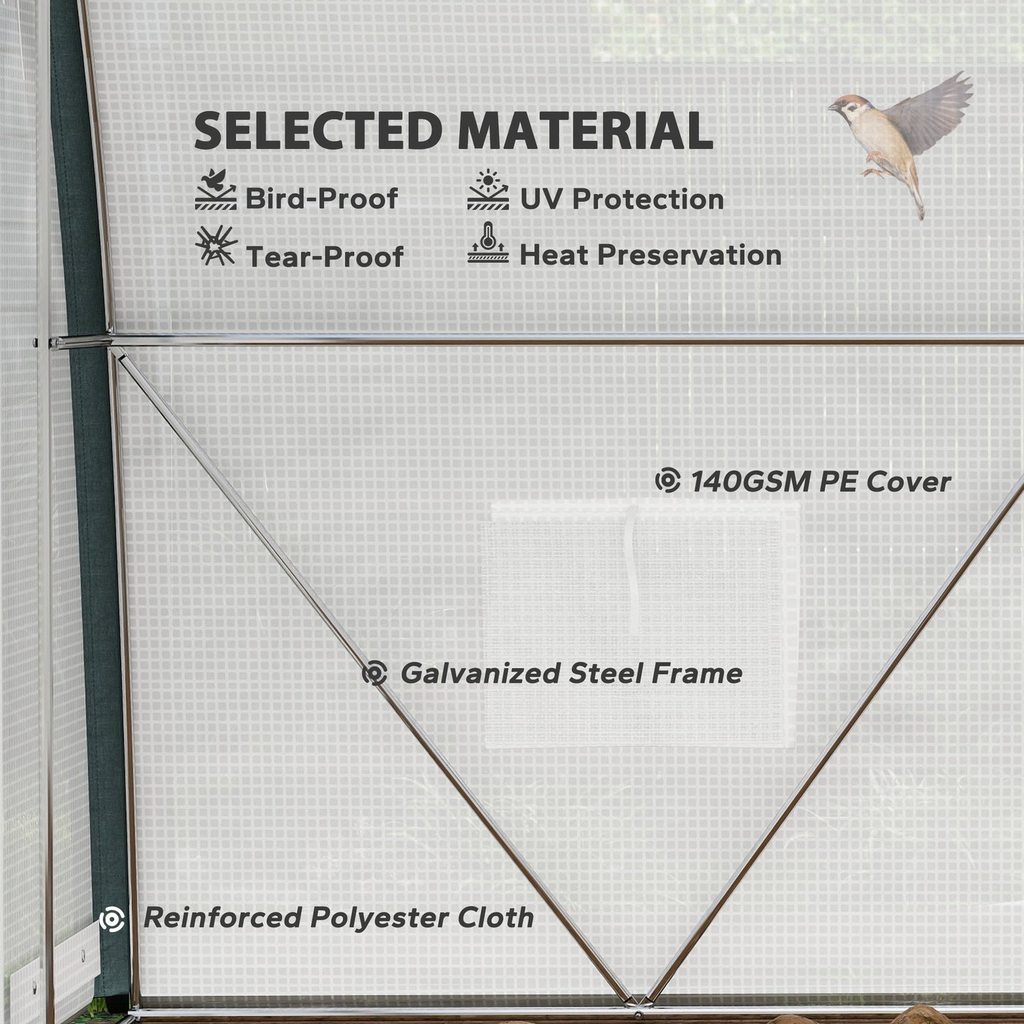3 x 2(m) Walk-in Polytunnel Greenhouse with Upgraded Structure, Zipped Roll Up Mesh Door, 6 Mesh Windows, Tunnel Warm House Tent with PE Cover, 6 Plant Labels and Gloves, White
