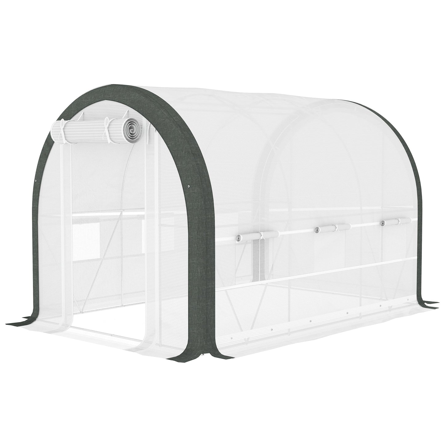 3 x 2(m) Walk-in Polytunnel Greenhouse with Upgraded Structure, Zipped Roll Up Mesh Door, 6 Mesh Windows, Tunnel Warm House Tent with PE Cover, 6 Plant Labels and Gloves, White