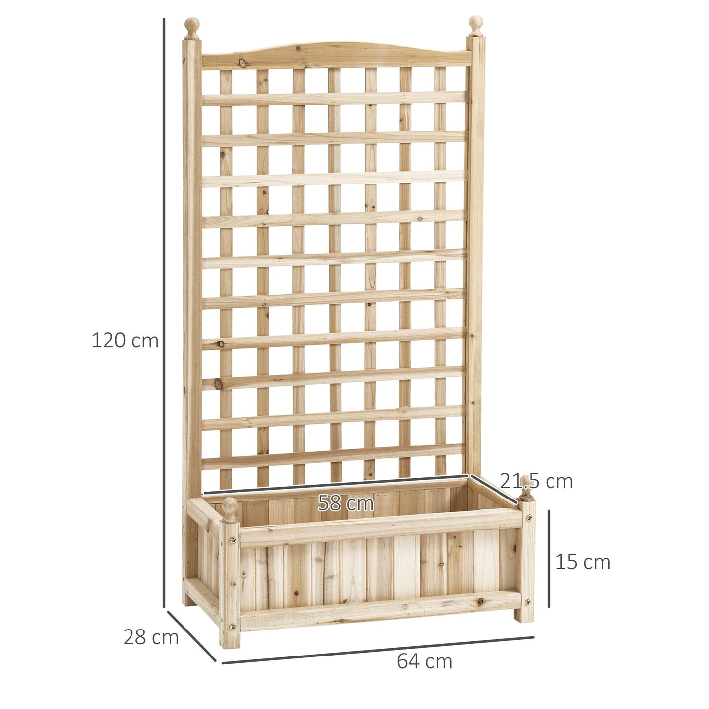 Garden Planters with Trellis for Climbing Vines, Wooden Raised Beds for Garden, Free Standing Flower Pot, Indoor Outdoor Display Rack, 64 x 28 x 120 cm, Natural