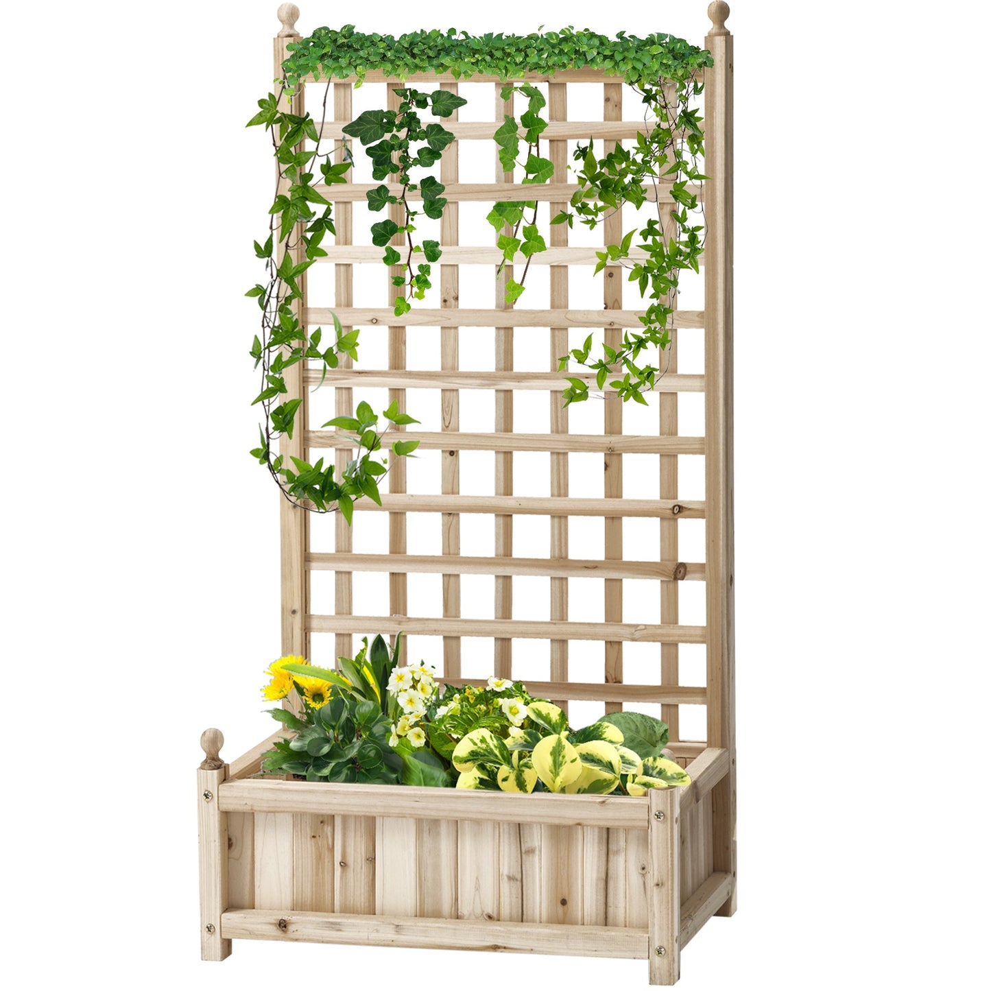 Garden Planters with Trellis for Climbing Vines, Wooden Raised Beds for Garden, Free Standing Flower Pot, Indoor Outdoor Display Rack, 64 x 28 x 120 cm, Natural