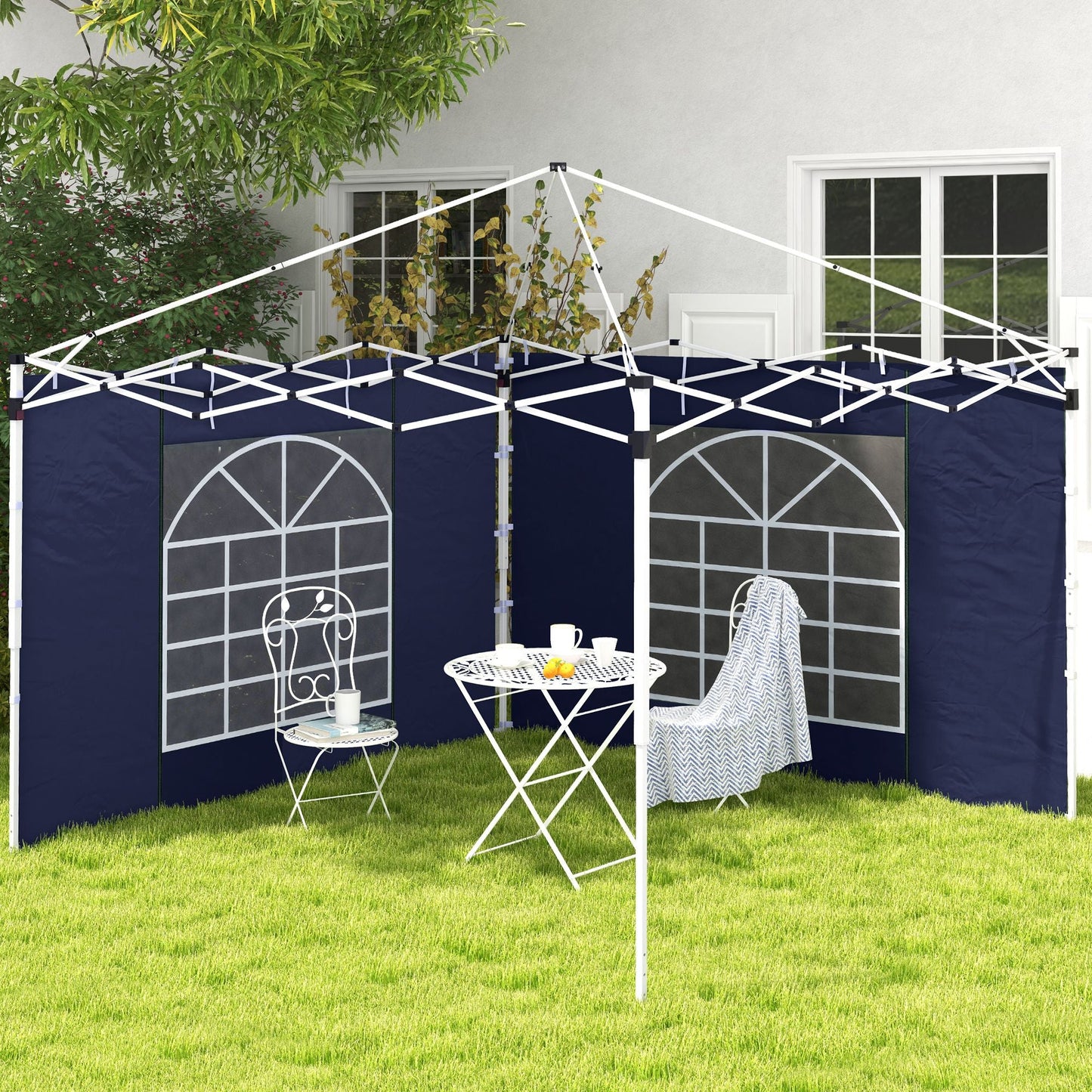 Gazebo Side Panels with Windows and Doors, for 3x3(m) or 3x6m Pop Up Gazebo, 2 Pack Sides Replacement, Blue
