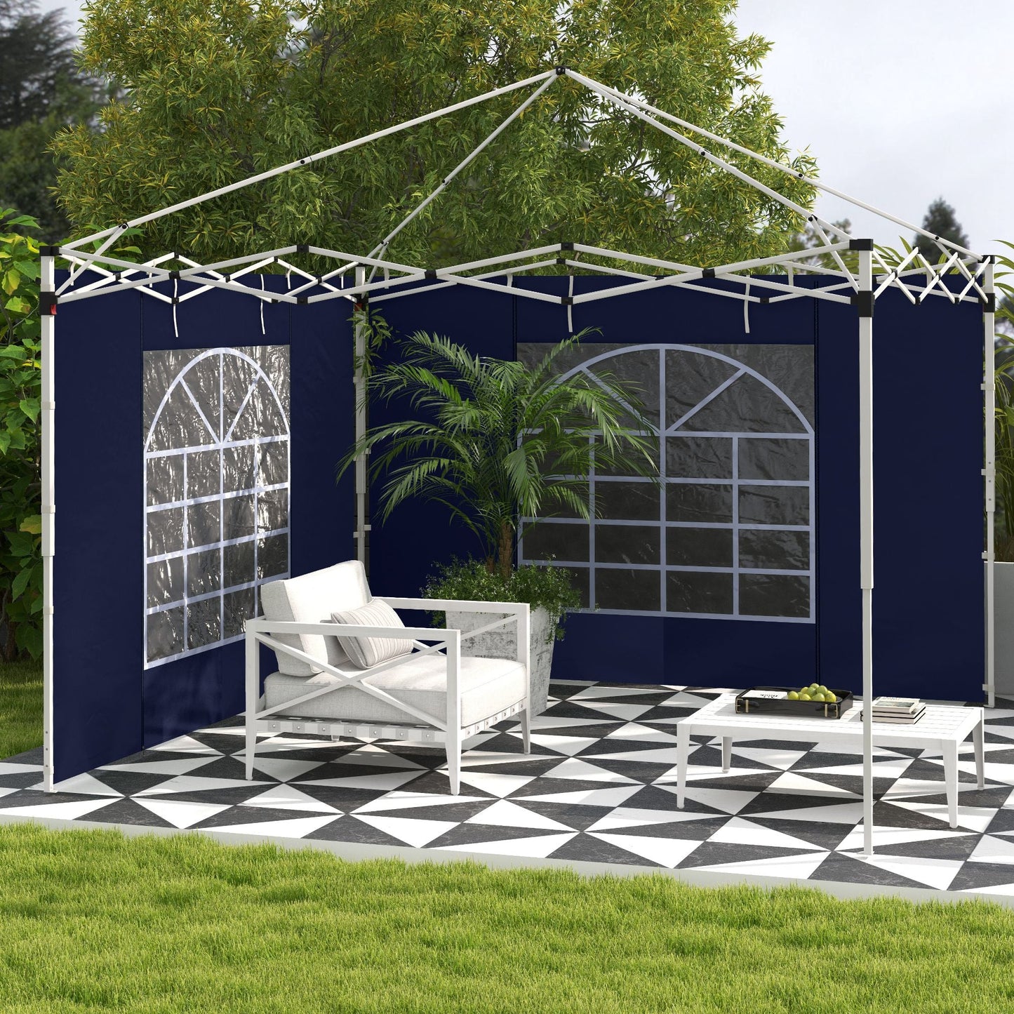 Gazebo Side Panels with Windows and Doors, for 3x3(m) or 3x6m Pop Up Gazebo, 2 Pack Sides Replacement, Blue