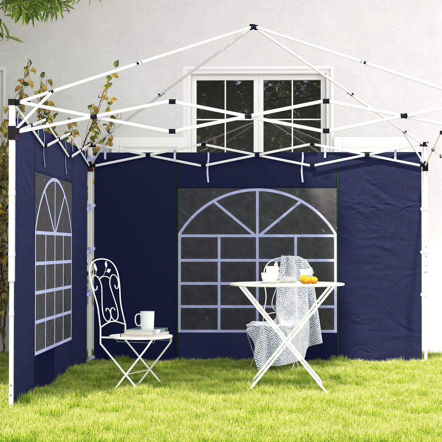 Gazebo Side Panels with Windows and Doors, for 3x3(m) or 3x6m Pop Up Gazebo, 2 Pack Sides Replacement, Blue