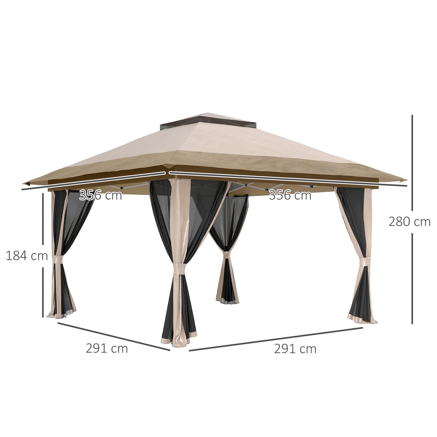 3.6 x 3.6m Pop Up Gazebo with Mesh Sides, UPF50+ Height Adjustable Party Tent Instant Event Shelter with Wheeled Carry Bag and Sand Bags for Garden, Patio, Beige