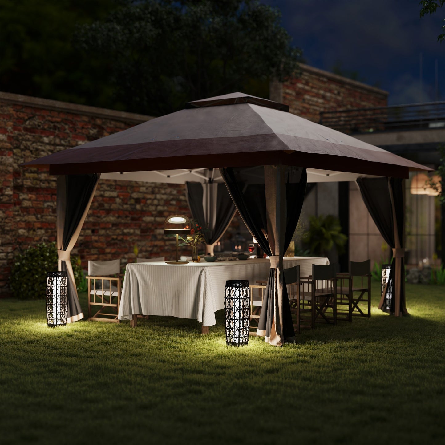 3.6 x 3.6m Pop Up Gazebo with Mesh Sides, UPF50+ Height Adjustable Party Tent Instant Event Shelter with Wheeled Carry Bag and Sand Bags for Garden, Patio, Beige