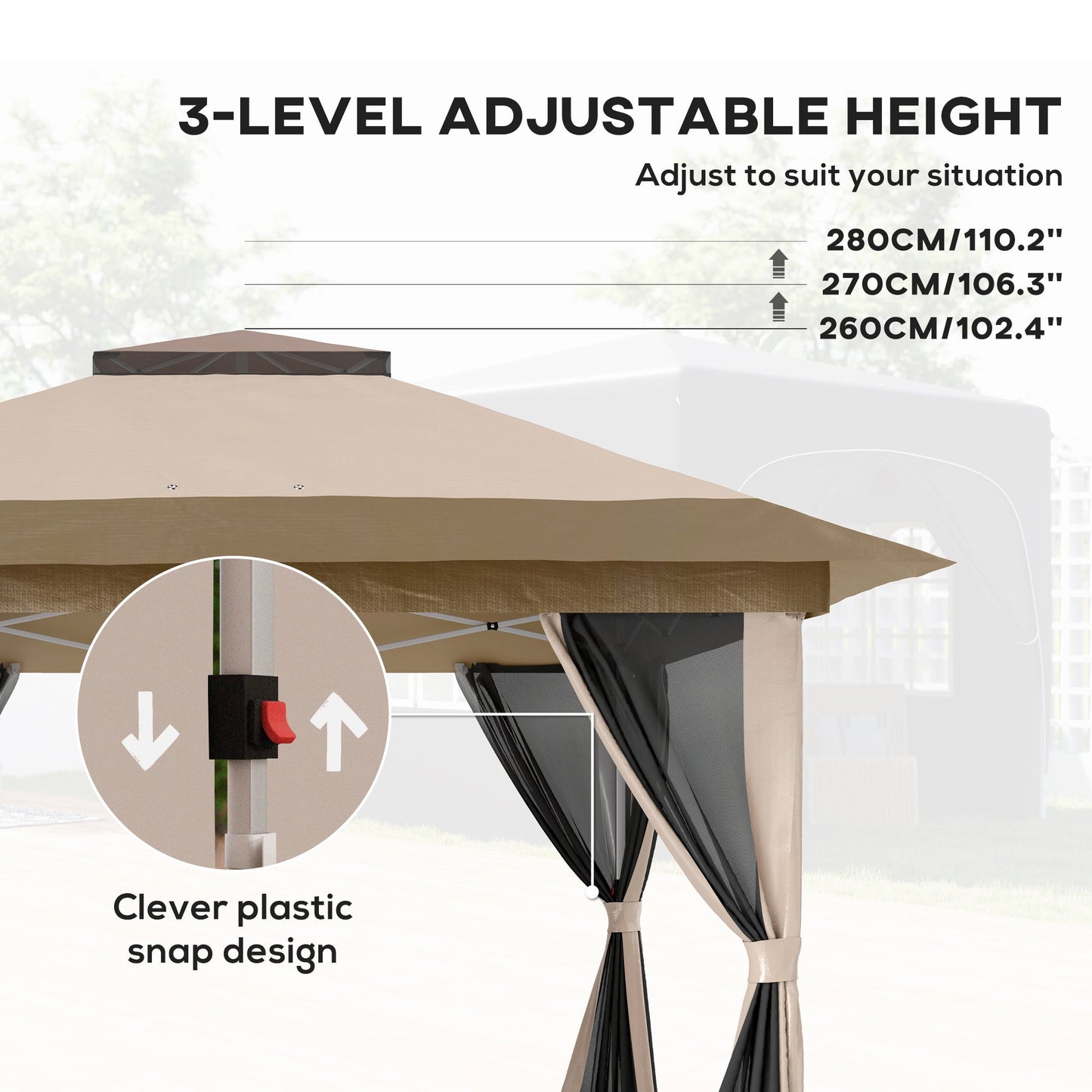 3.6 x 3.6m Pop Up Gazebo with Mesh Sides, UPF50+ Height Adjustable Party Tent Instant Event Shelter with Wheeled Carry Bag and Sand Bags for Garden, Patio, Beige