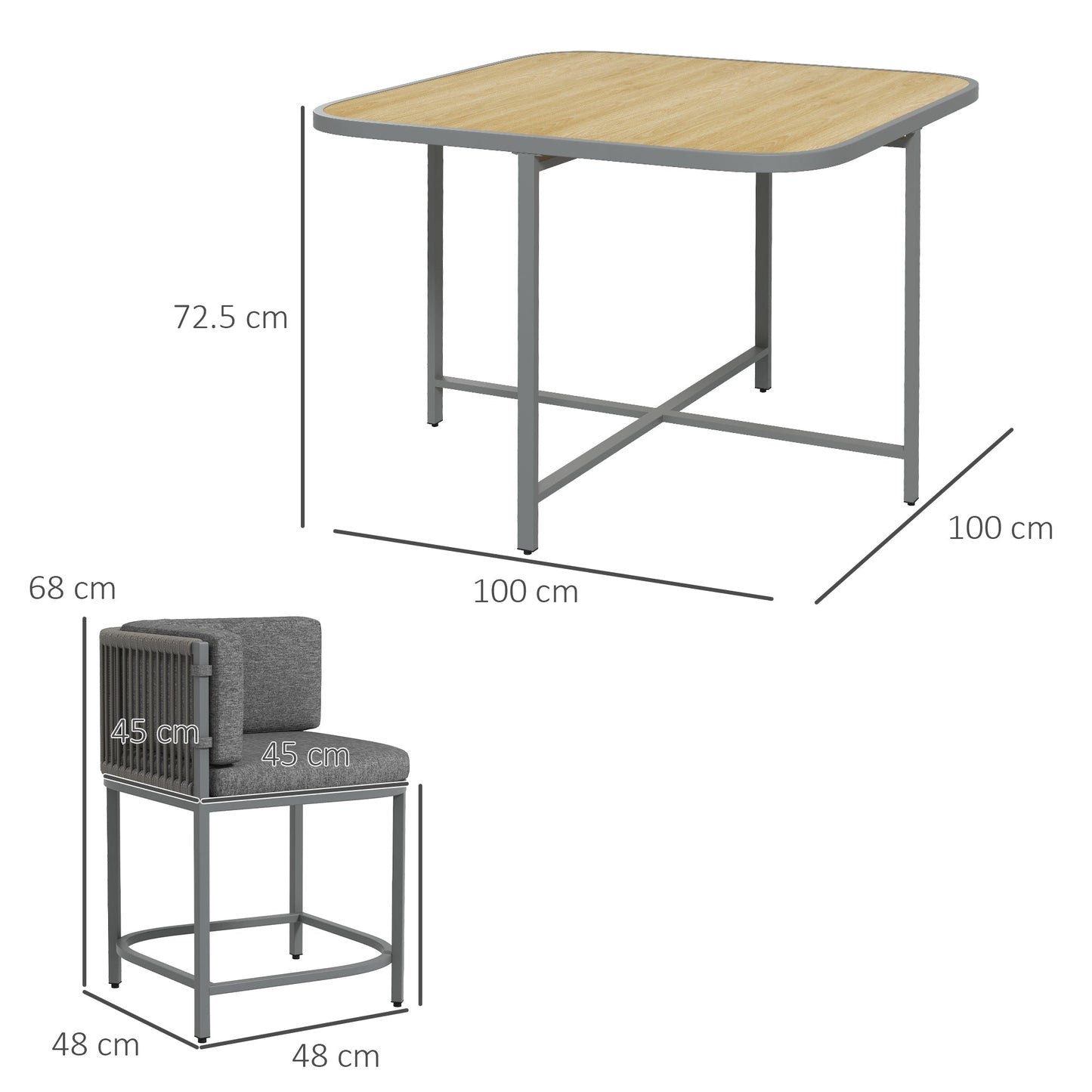 4 Seater Rattan Cube Garden Furniture Set with Cushions, Square Garden Dining Set with Stone Composite Board Top Table, Wicker Outdoor Table and Chairs, Grey