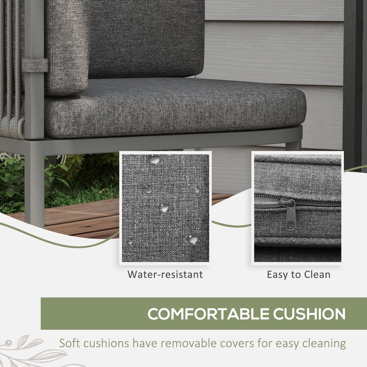 4 Seater Rattan Cube Garden Furniture Set with Cushions, Square Garden Dining Set with Stone Composite Board Top Table, Wicker Outdoor Table and Chairs, Grey
