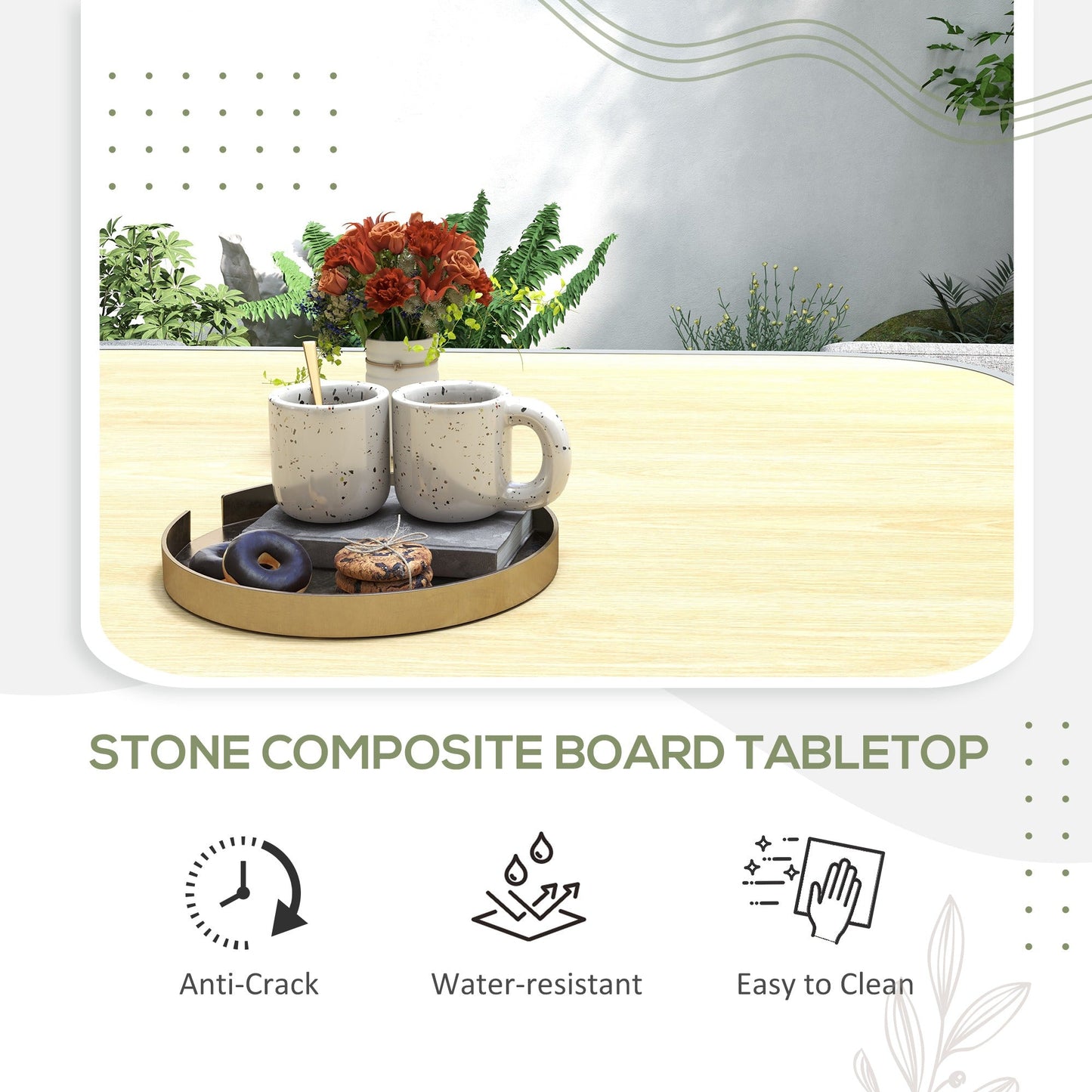 4 Seater Rattan Cube Garden Furniture Set with Cushions, Square Garden Dining Set with Stone Composite Board Top Table, Wicker Outdoor Table and Chairs, Grey