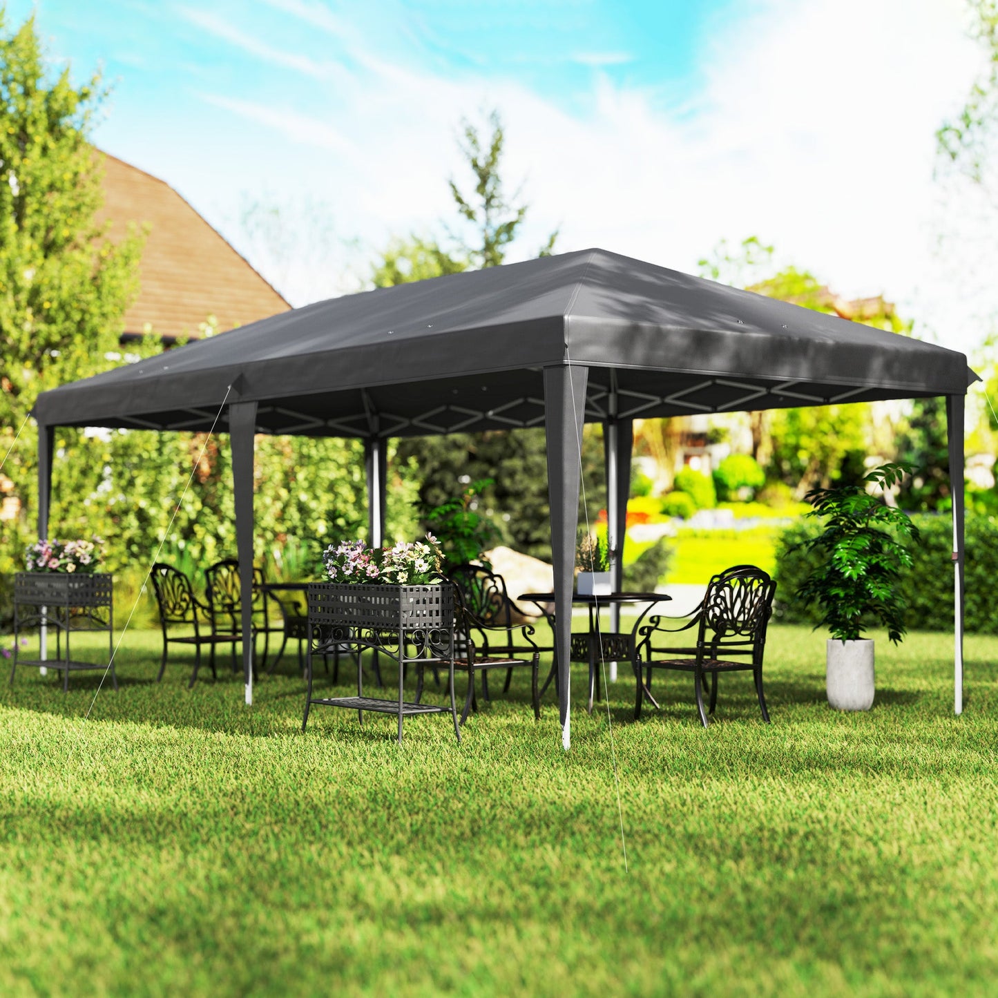 Pop Up Gazebo 3 x 6m, Foldable Canopy Tent, Height Adjustable Wedding Awning Canopy w/ Carrying Bag, Grey