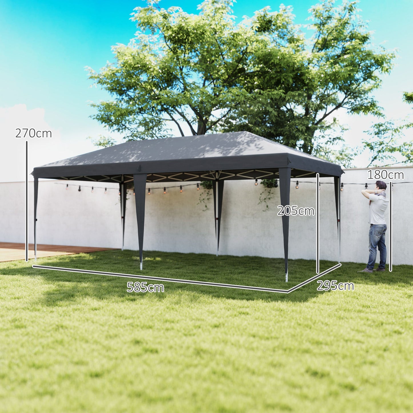 Pop Up Gazebo 3 x 6m, Foldable Canopy Tent, Height Adjustable Wedding Awning Canopy w/ Carrying Bag, Grey